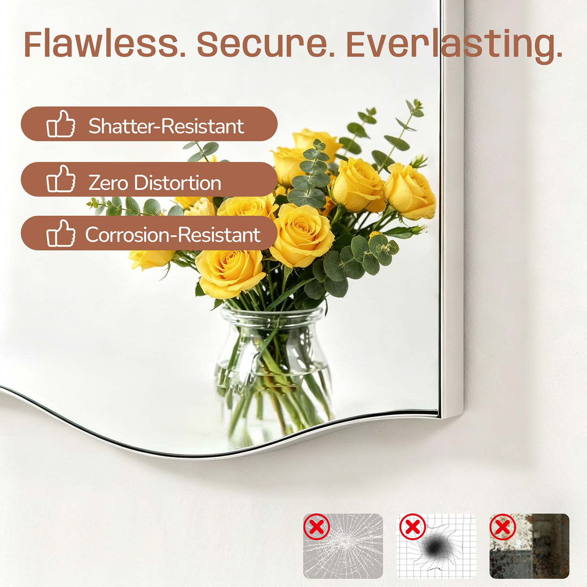 Dual Curve Arch Rectangular Scalloped Bathroom Wall Mirror |Stainless Steel Framed