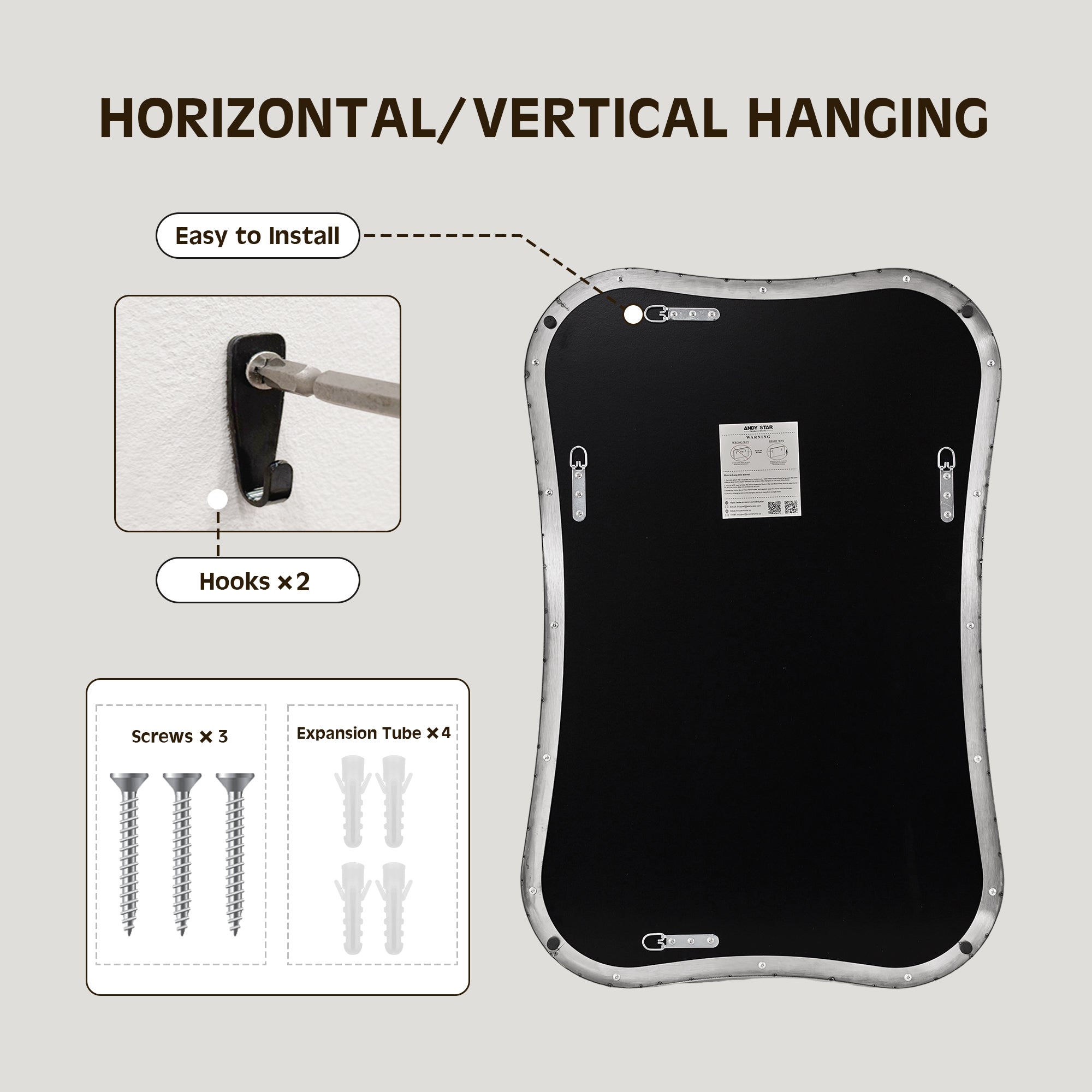 Contemporary Dual Concave Edge Rouded Scalloped Rectangle Wall Mirror | Stainless Steel Frame