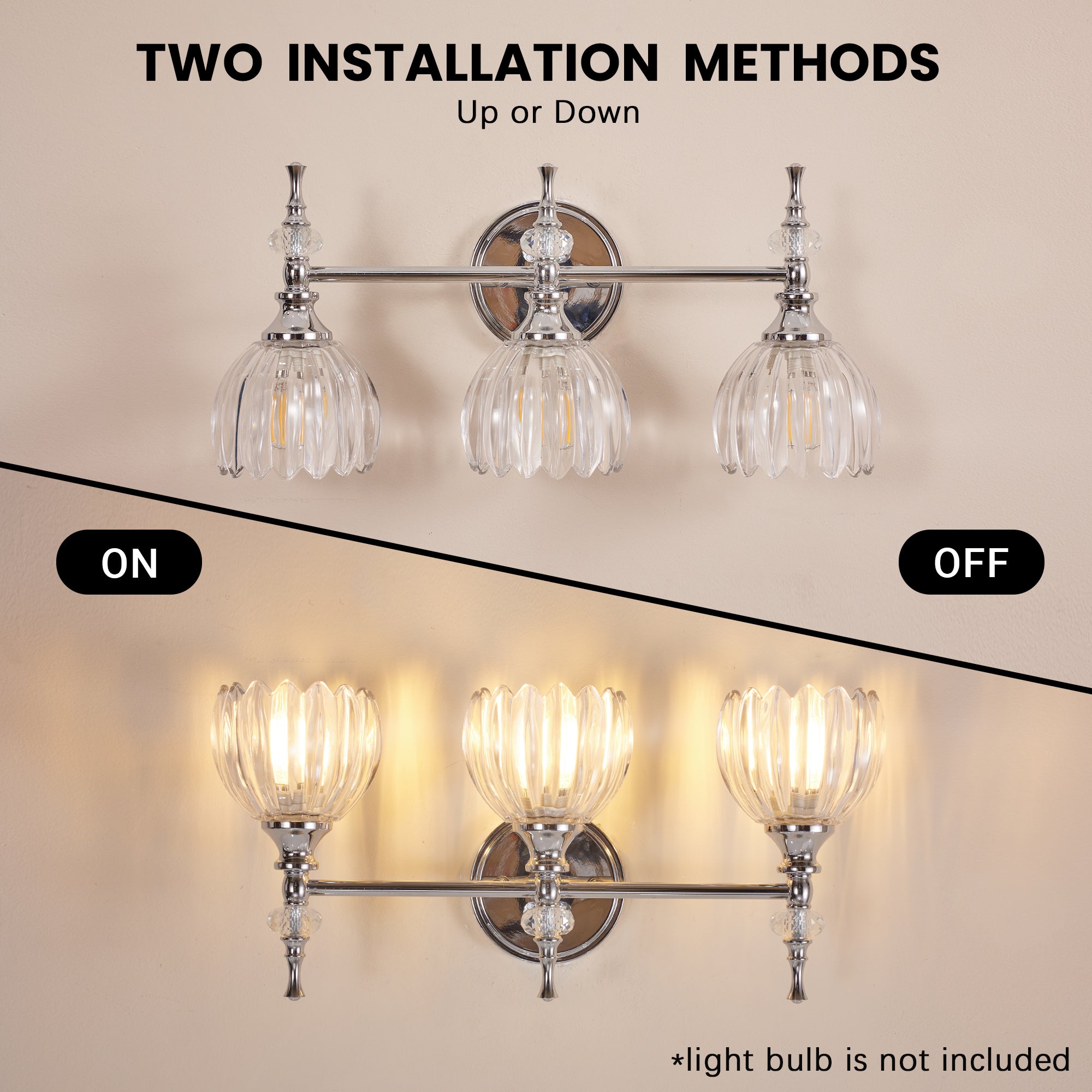 Contemporary Bathroom Vanity Light Fixtures with Tulip Glass Shade Sconces for Bath,Bedroom, Hallway