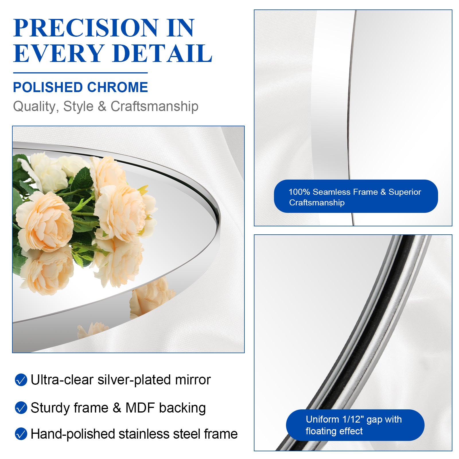 Contemporary Round Bathroom Mirrors Circle Wall Mirrors | Stainless Steel Frame