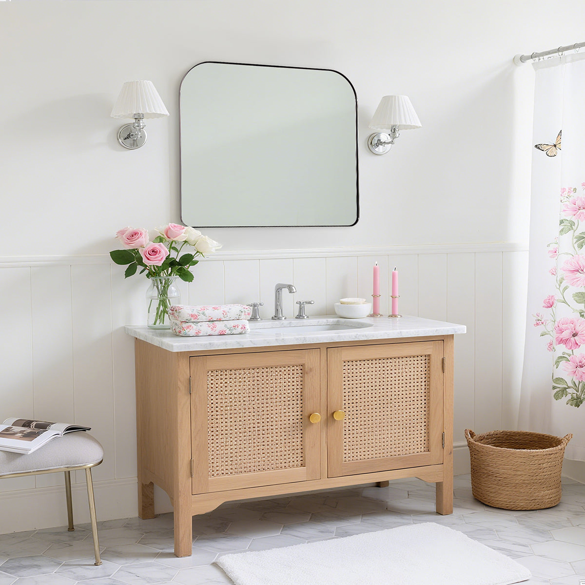 Modern Mantel Wide Arch Rectangle Bathroom Vanity Mirror | Stainless Steel Frame