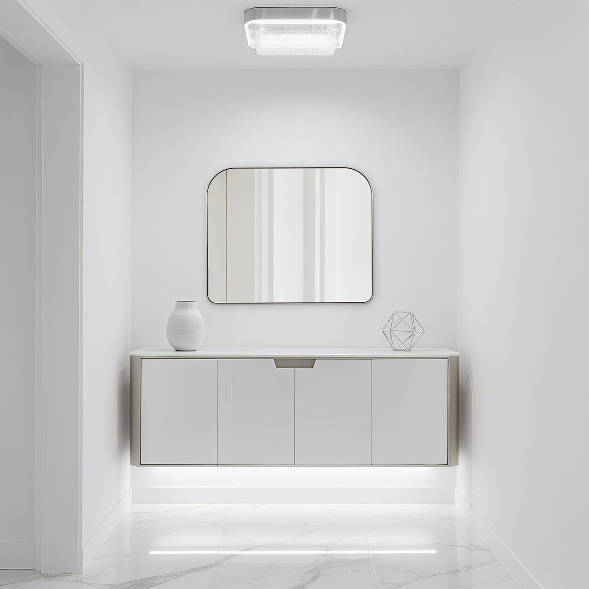 Modern Mantel Wide Arch Rectangle Bathroom Vanity Mirror | Stainless Steel Frame