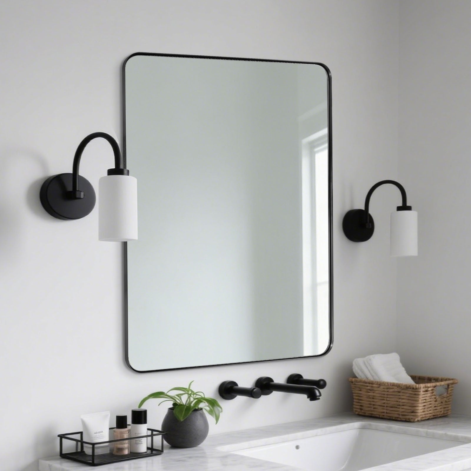 Modern Rounded Rectangle Mirror for Bathroom/ Vanity/ Wall | Stainless Steel Frame