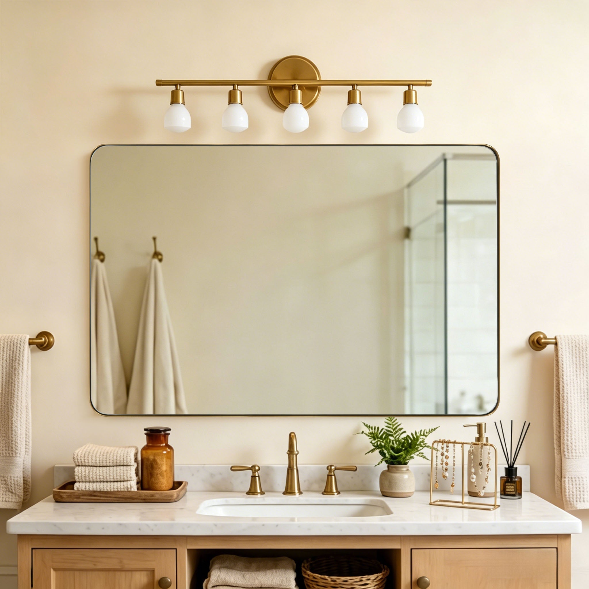 Modern Rounded Rectangle Mirror for Bathroom/ Vanity/ Wall | Stainless Steel Frame