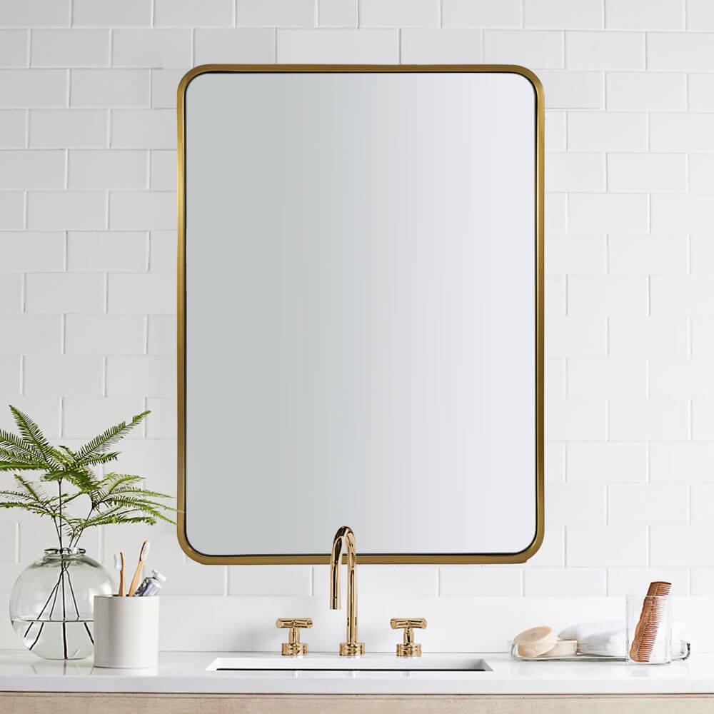 Modern Bold Framed Rectangle Wall Mirrors for Bathroom Wall| Stainless Steel Framed