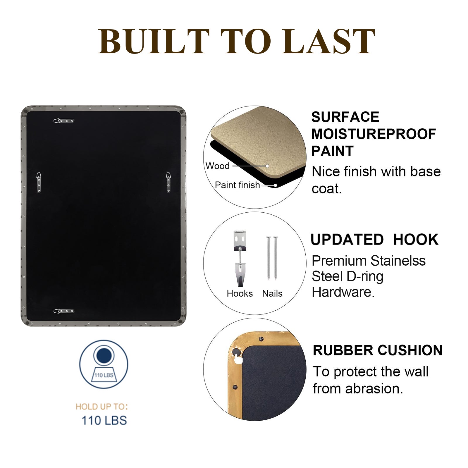 Modern Rounded Rectangle Mirror for Bathroom/ Vanity/ Wall | Stainless Steel Frame