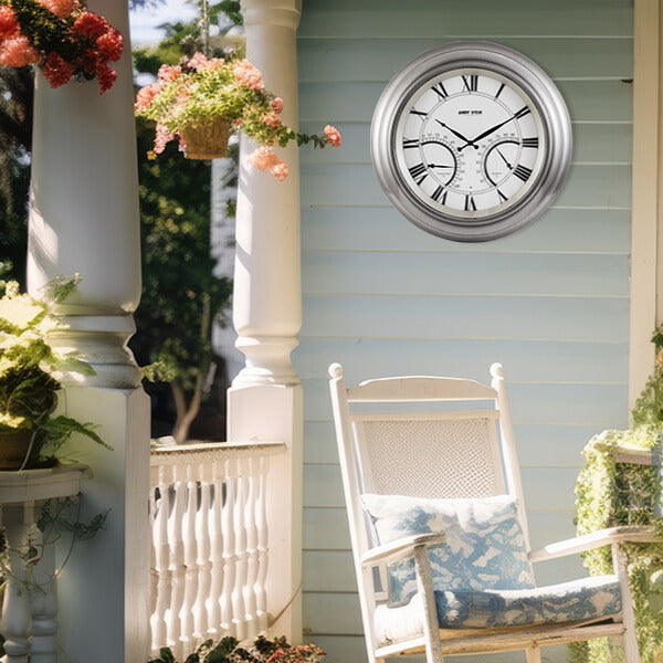 Contemporary Large Outdoor Wall Clock with Thermometer Waterproof Illuminated,24 Inch