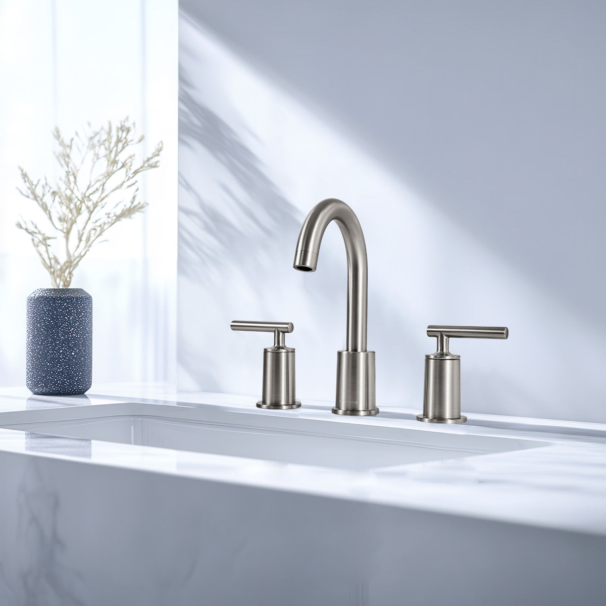 ANDY STAR Bathroom Faucet 3 Hole, 360 Degree Swivel Spout Bathroom Sink Faucet with 2 Level Handle of Hot&Cold Water Control