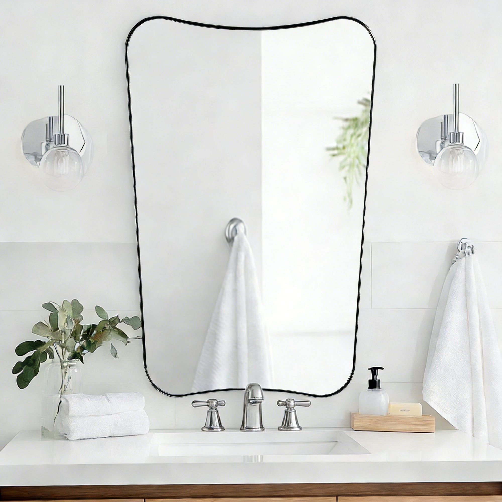 Contemporary Concave Scalloped Irregular Wall Mirror for Bathroom |Stainless Steel Frame