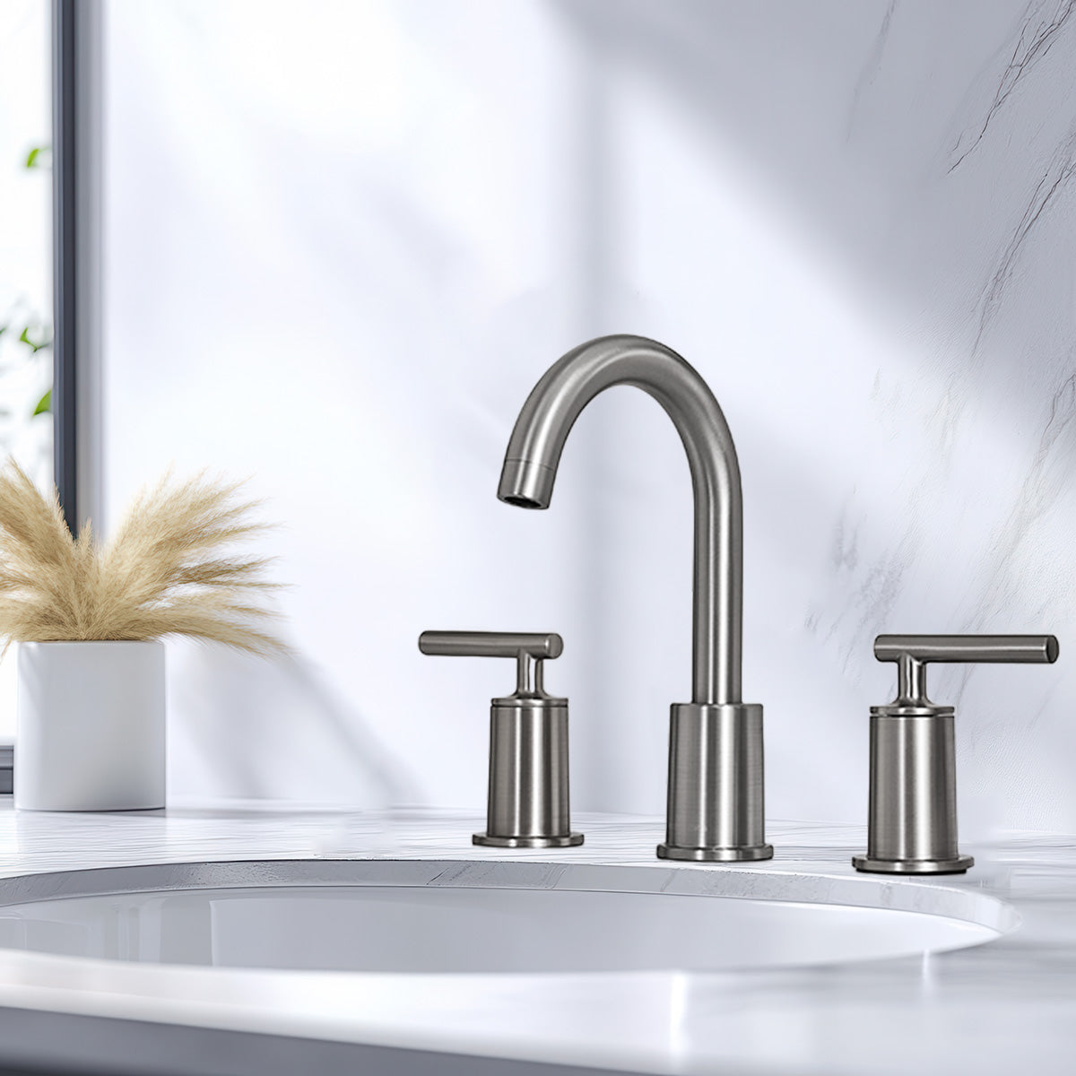 ANDY STAR Bathroom Faucet 3 Hole, 360 Degree Swivel Spout Bathroom Sink Faucet with 2 Level Handle of Hot&Cold Water Control