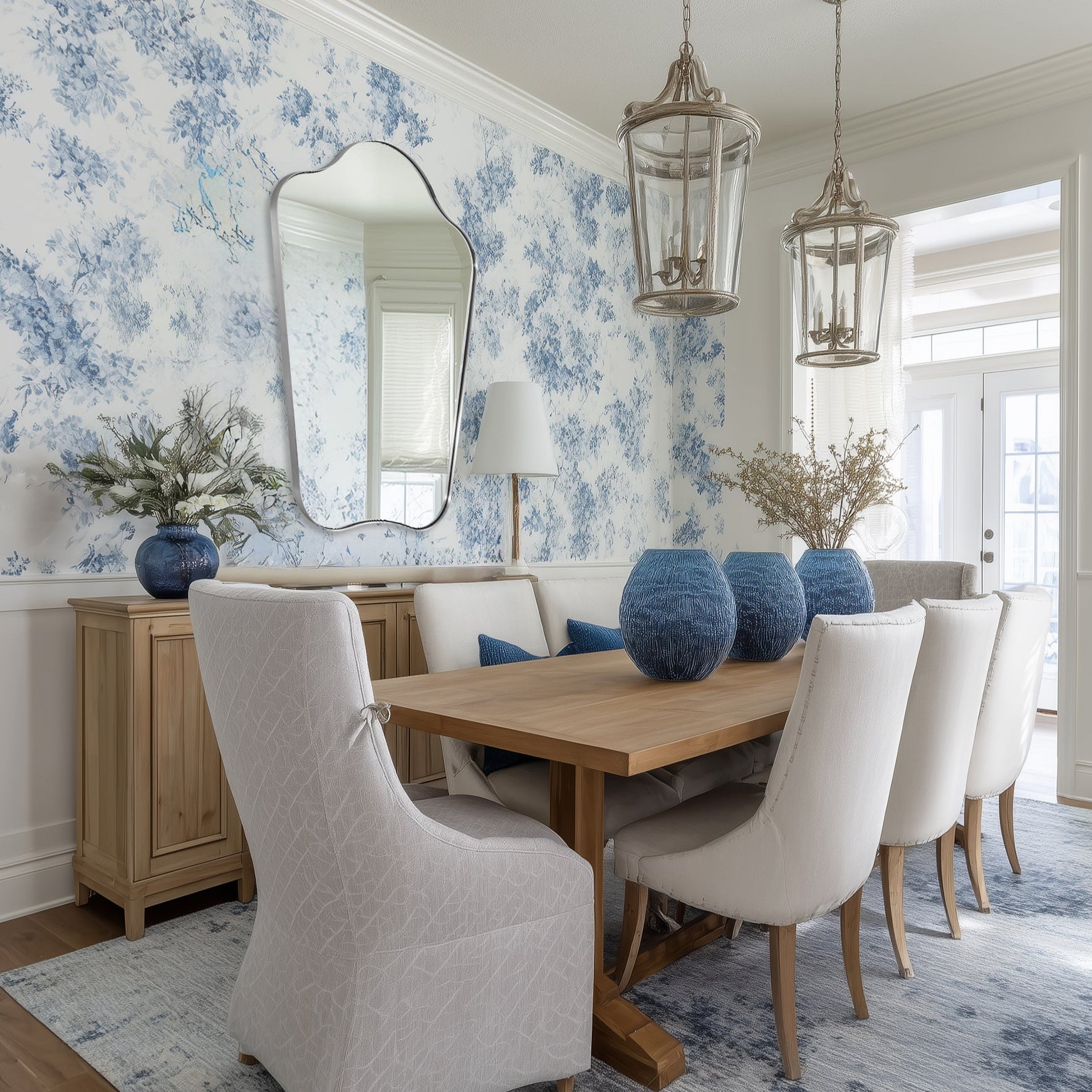 Contemporary Dual Arch Wall Mirror Irregular Scalloped Bathroom Mirror | Stainless Steel Frame