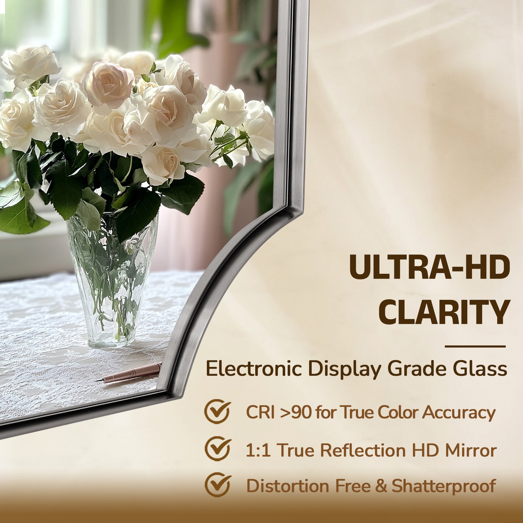 Open Box Like New : Notched Corner Scalloped Rectangle Bathroom Vanity Mirror | Stainless Steel Farme