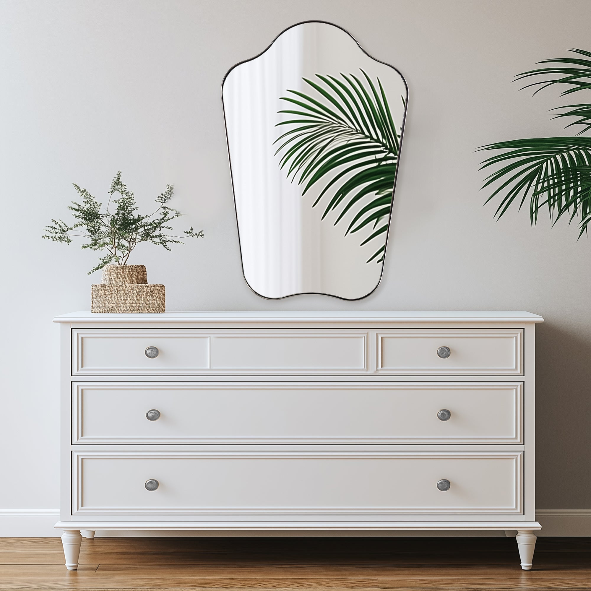 Contemporary Dual Arch Wall Mirror Irregular Scalloped Bathroom Mirror | Stainless Steel Frame