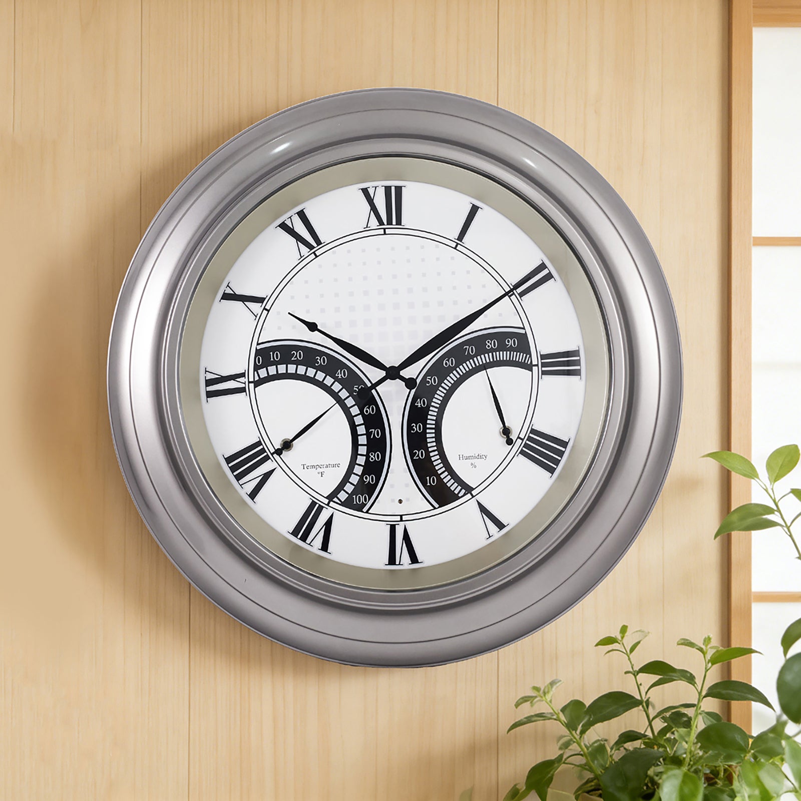 24 Inch Outdoor Wall Clock Large Waterproof Illuminated Clock with Thermometer,Square Grid Dial