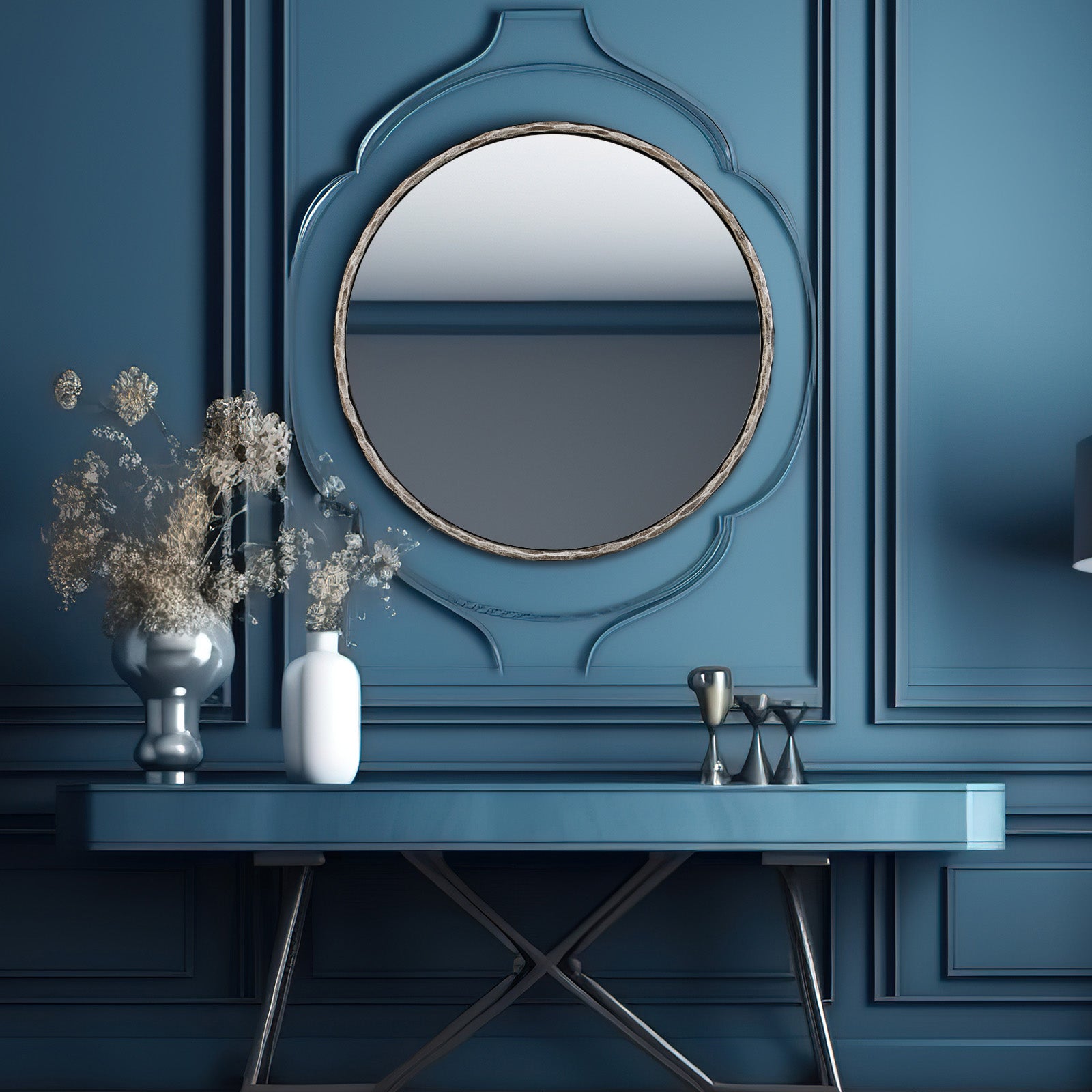 Antique Hand Hammer Forged Iron Mirror Circle Wrought Iron Mirror Round Wall Mirror