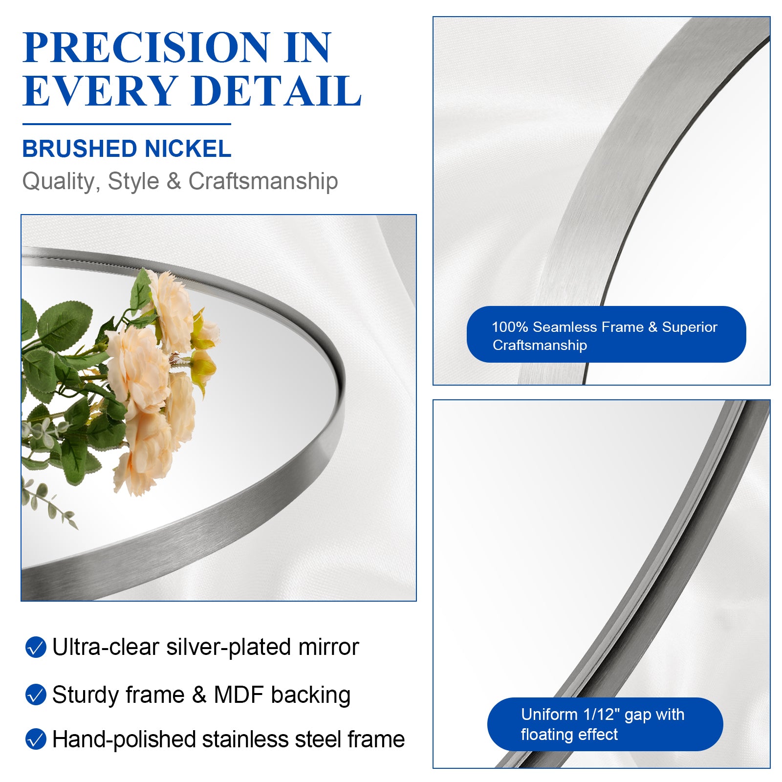 Modern Oval Bathroom Wall Mirrors |Stainless Steel Framed