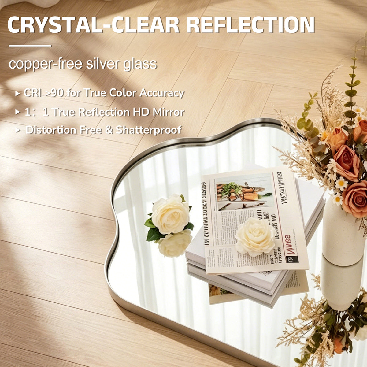 Contemporary Curved Top Arch Scalloped Bathroom Wall Mirror | Stainless Steel Frame