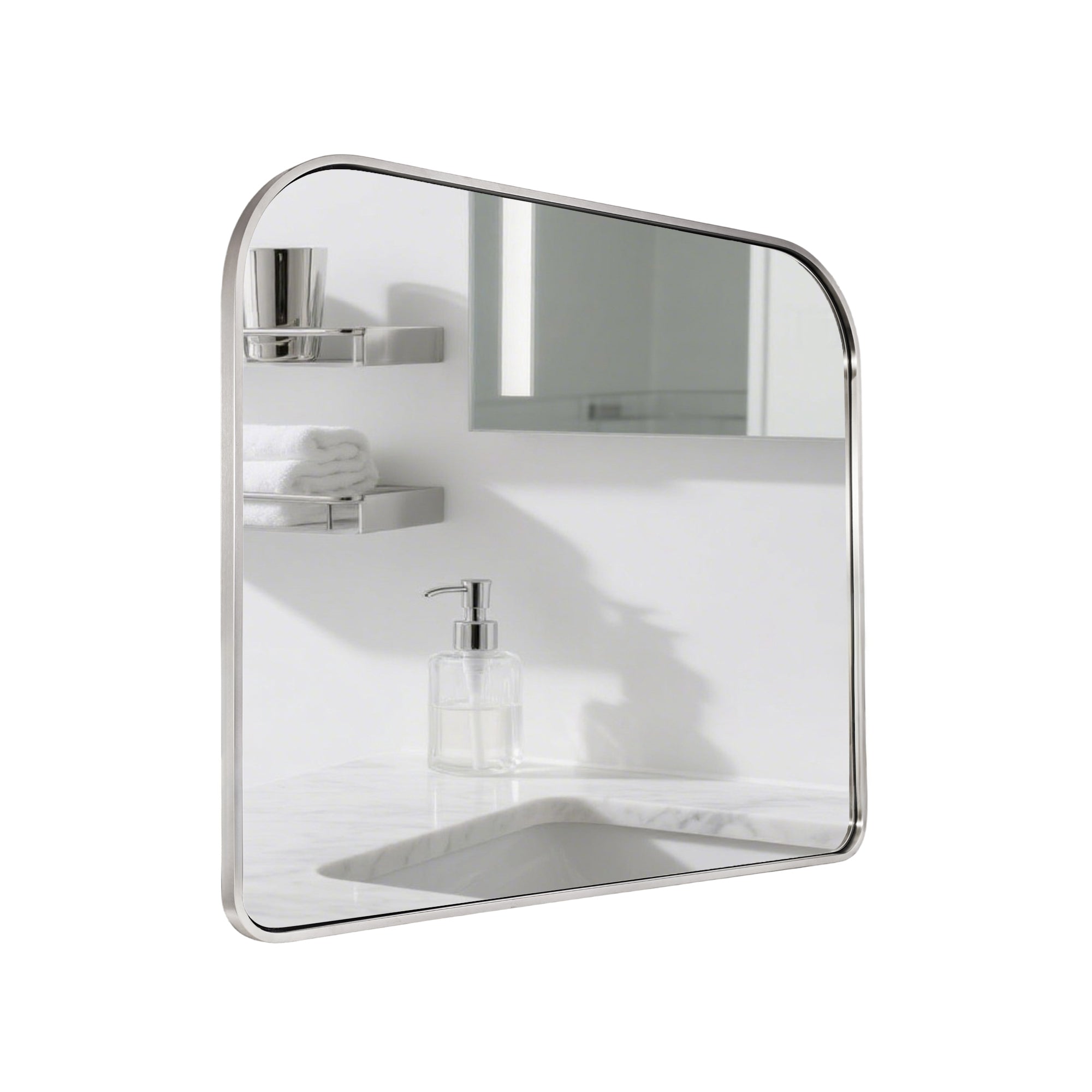 Anthropology Bold-Frame Wide Arch Mantel Mirror Bathroom Vanity Mirror ,Over the Fireplace | Stainless Steel Frame