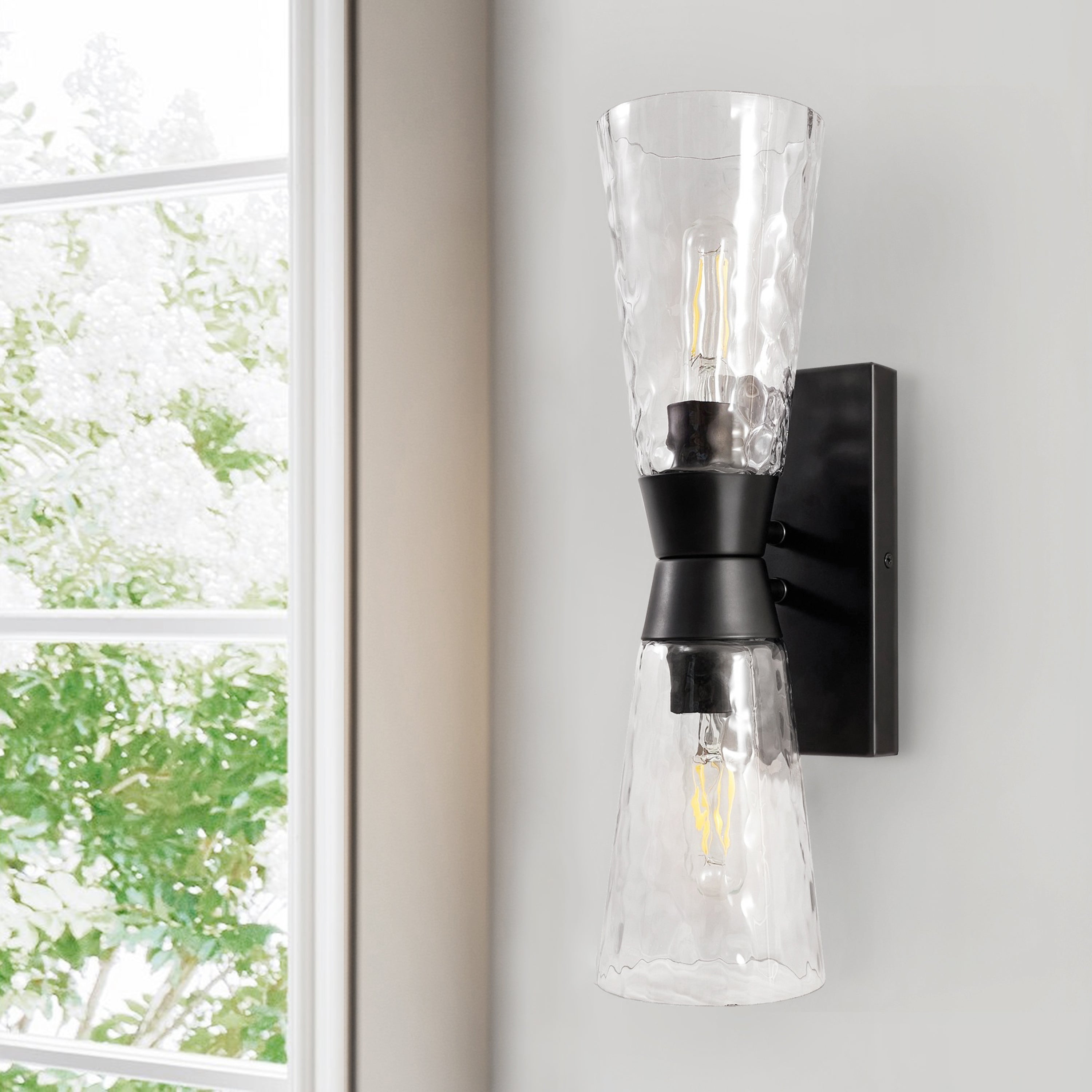 Artistic Double Sconce Flared Hammer Glass Shade Bathroom Light Fixtures