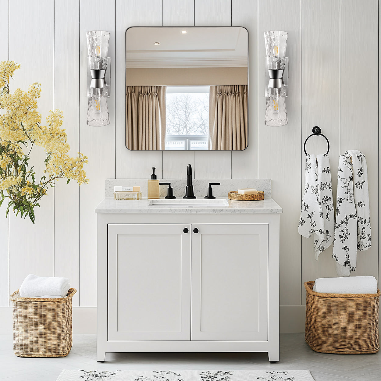 ANDY STAR Square Bathroom Mirror, Wall Decor Circle Mirror with Stainless Steel Frame
