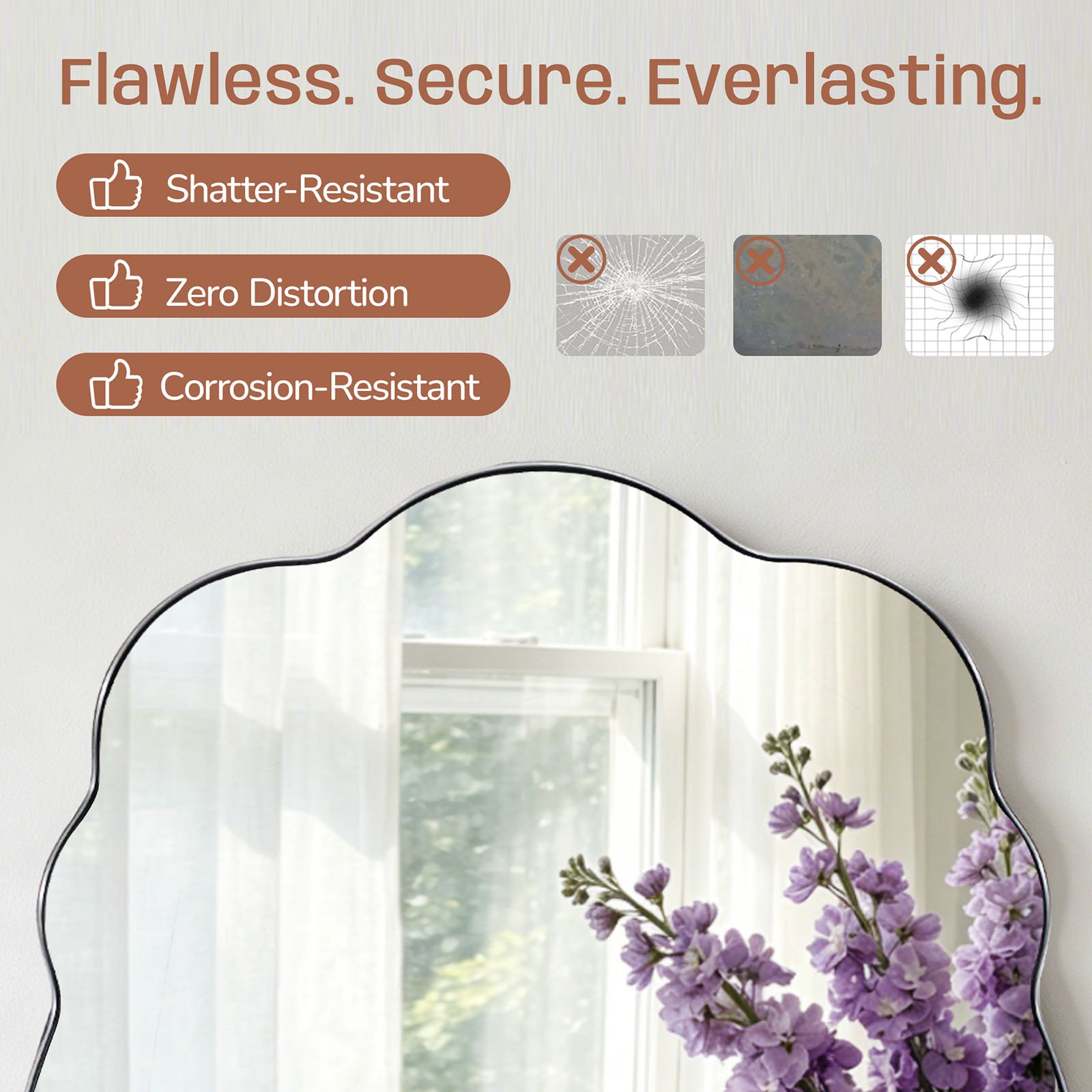 Contemporary Wavy Oval Scalloped Bathroom Vanity Mirror Irregular Organic Mirror| Stainless Steel Framed