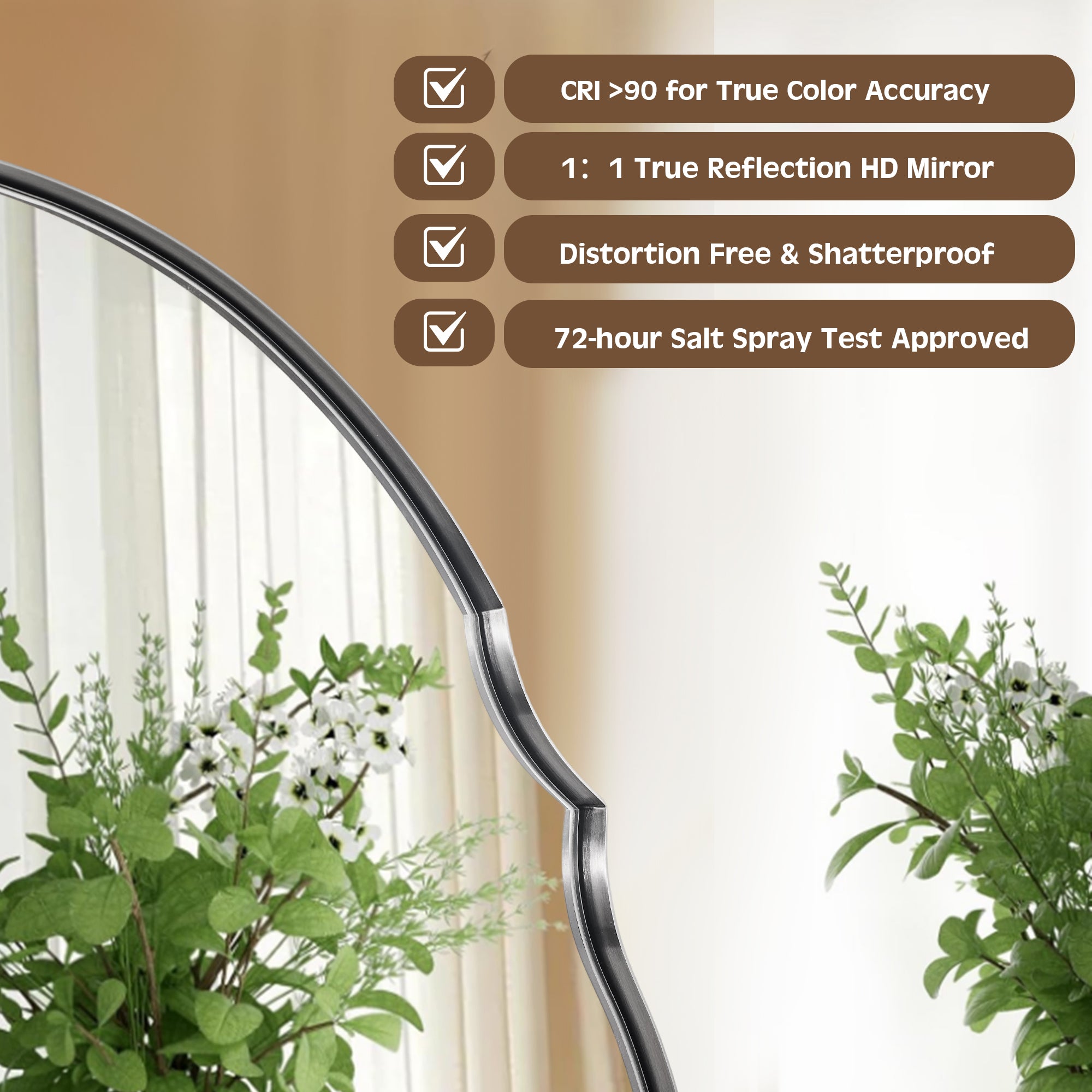 Contemporary Oval Scalloped Wall Mirror Irregular Bathroom Vanity Mirror| Stainless Steel Frame