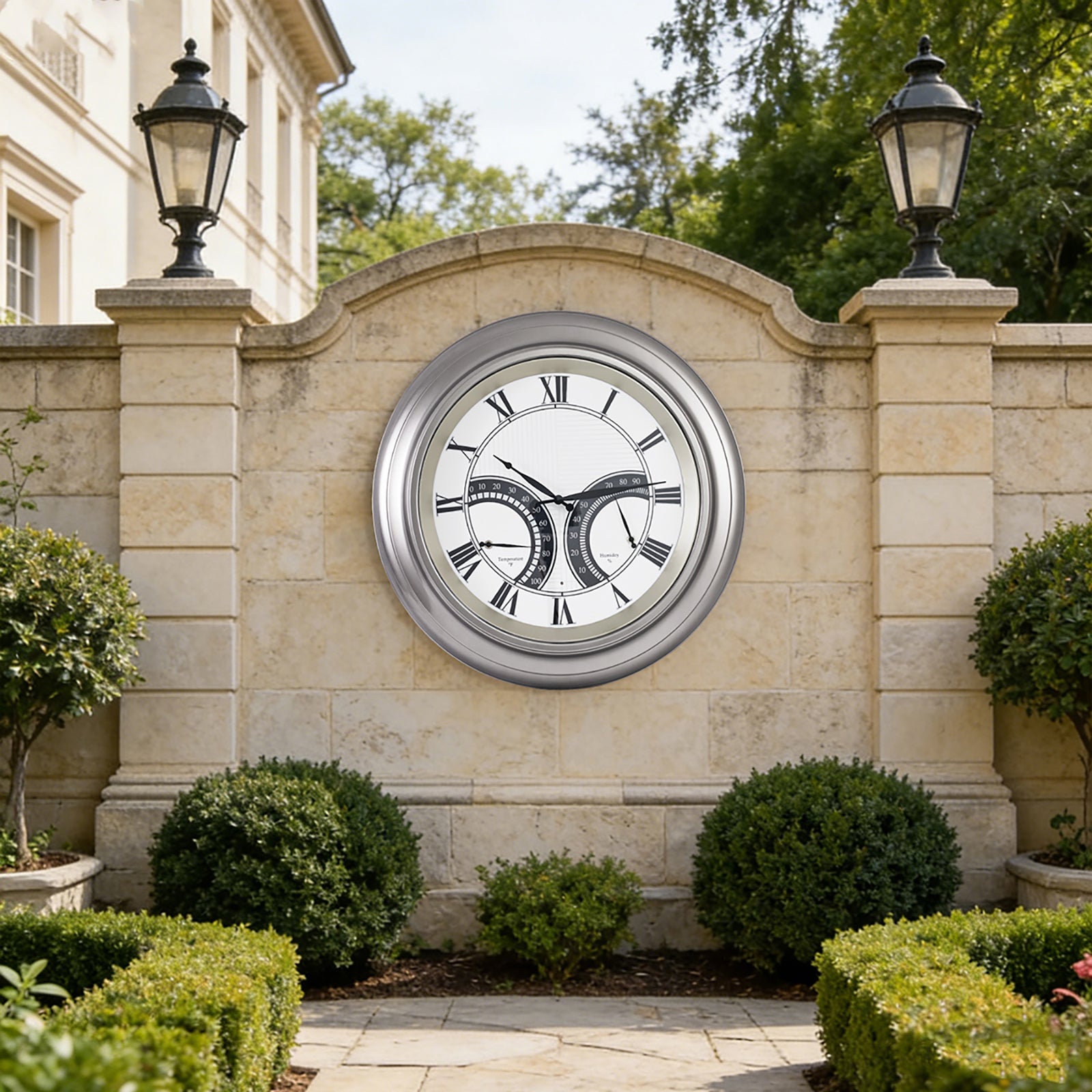 Contemporary 24 Inch Large Outdoor Wall Clock Waterproof Illuminated Clock,Stripe Dial