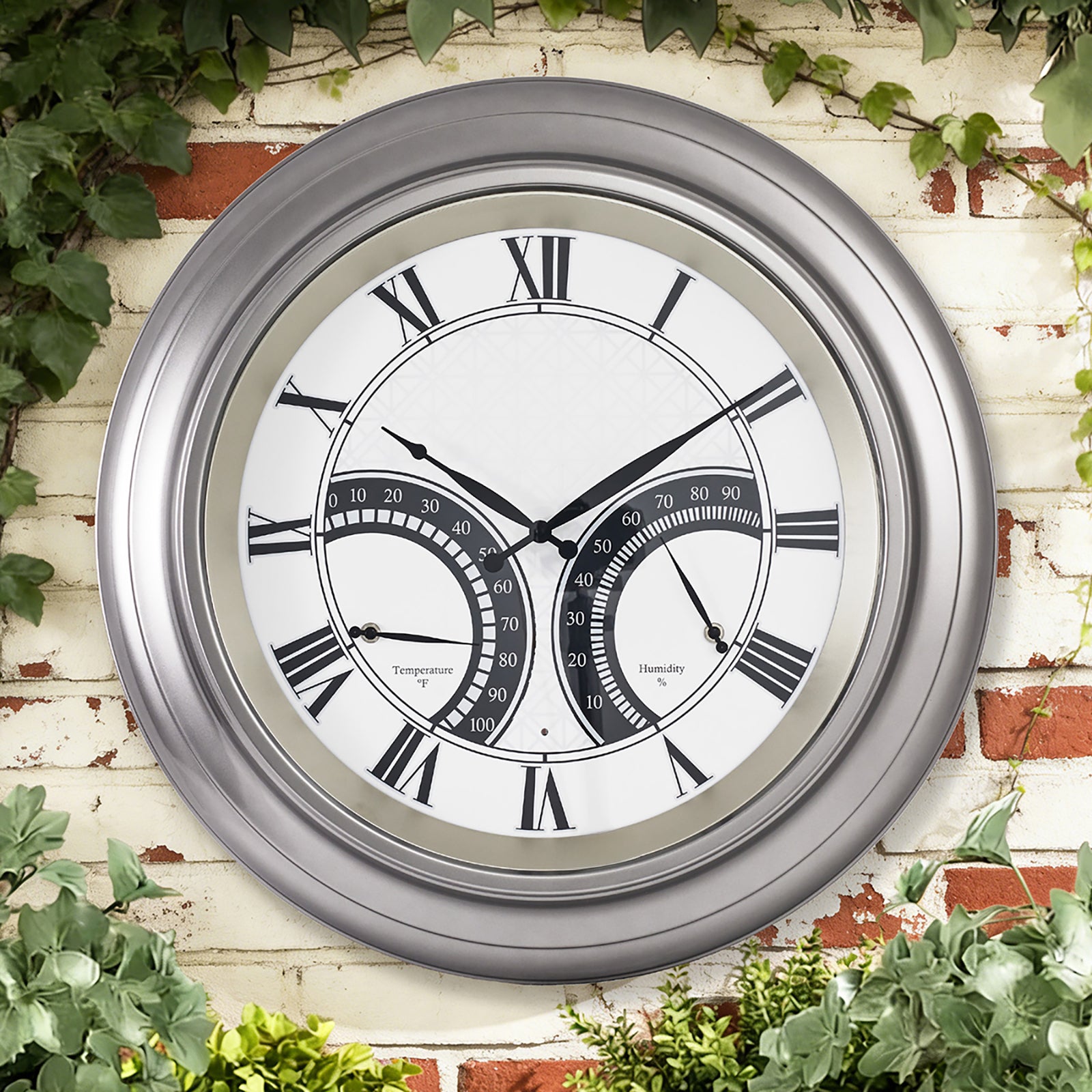24 Inch Outdoor Wall Clock Large Waterproof Illuminated Clock with Thermometer,Geometric Dial