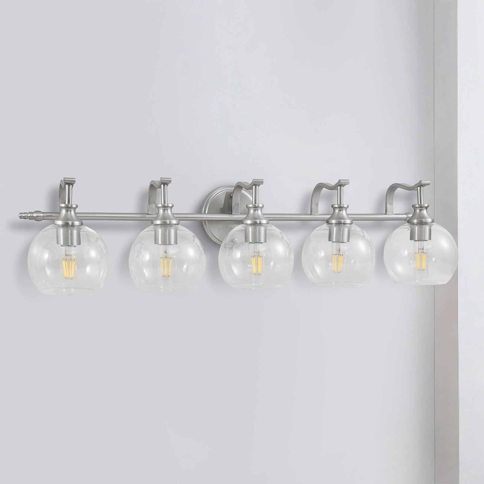 Modern Clear Globe Glass Shade Metal Crank Frame Bathroom Sconces