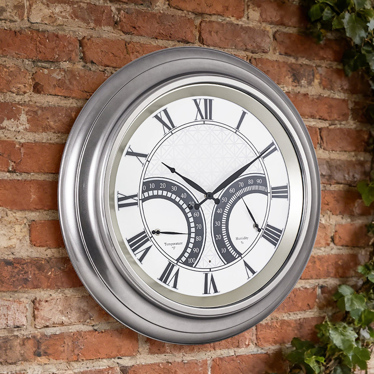 24 Inch Outdoor Wall Clock Large Waterproof Illuminated Clock with Thermometer,Geometric Dial