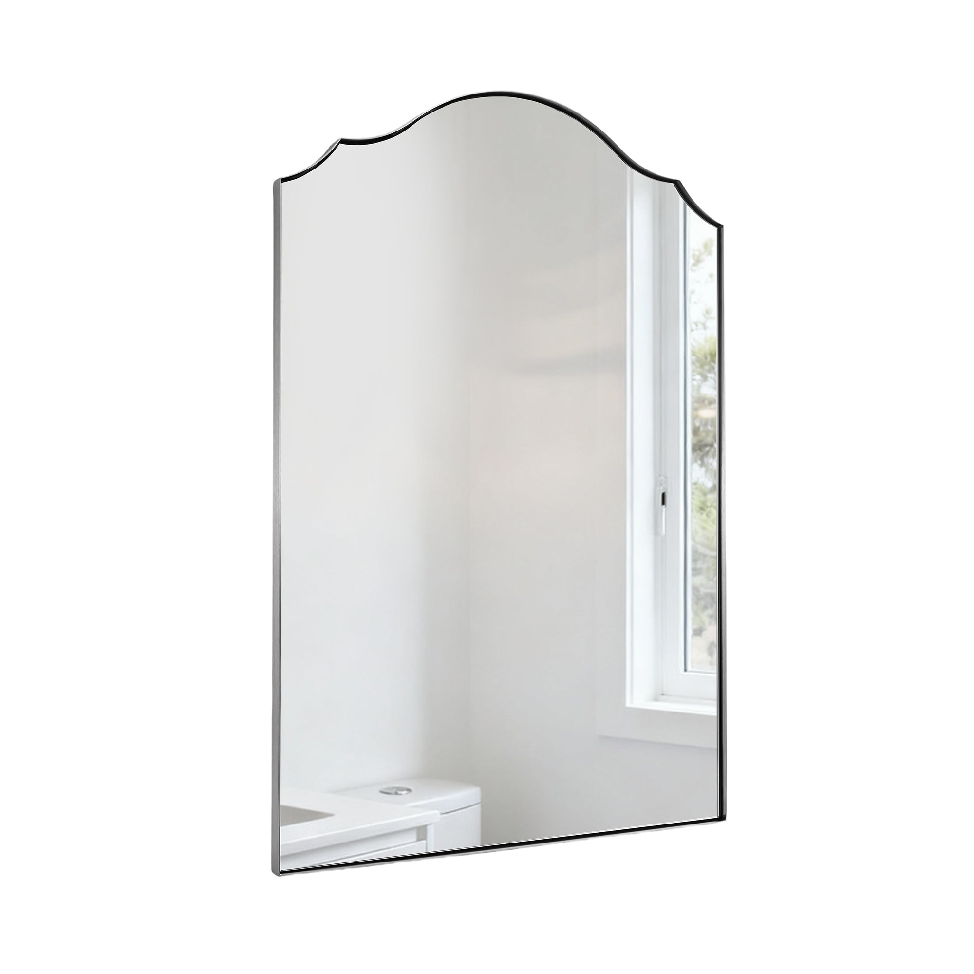 Contemporary Scalloped Arched Curved Mirror Bathroom Wall Mirror | Stainless Steel Frame