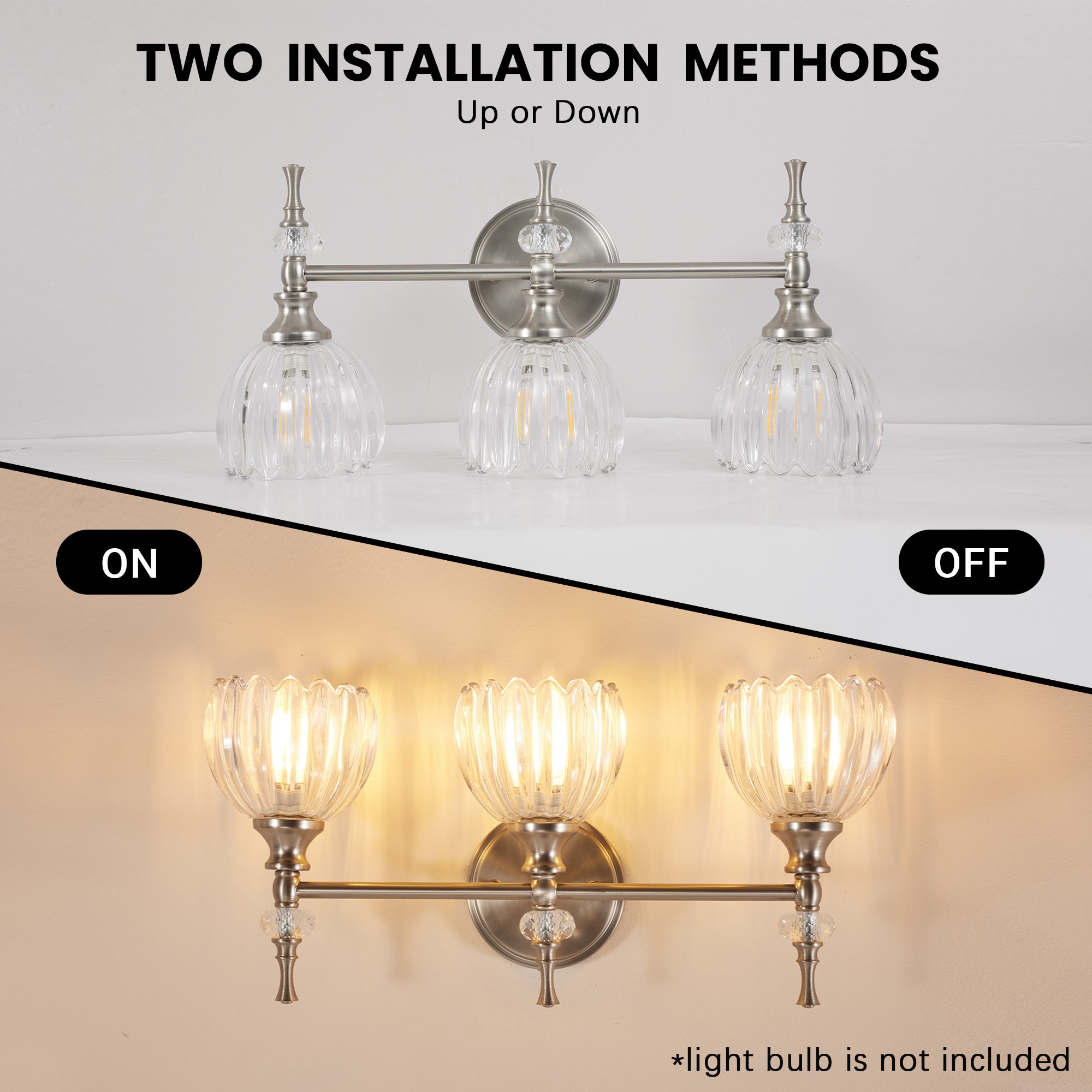 Contemporary Bathroom Vanity Light Fixtures with Tulip Glass Shade Sconces for Bath,Bedroom, Hallway