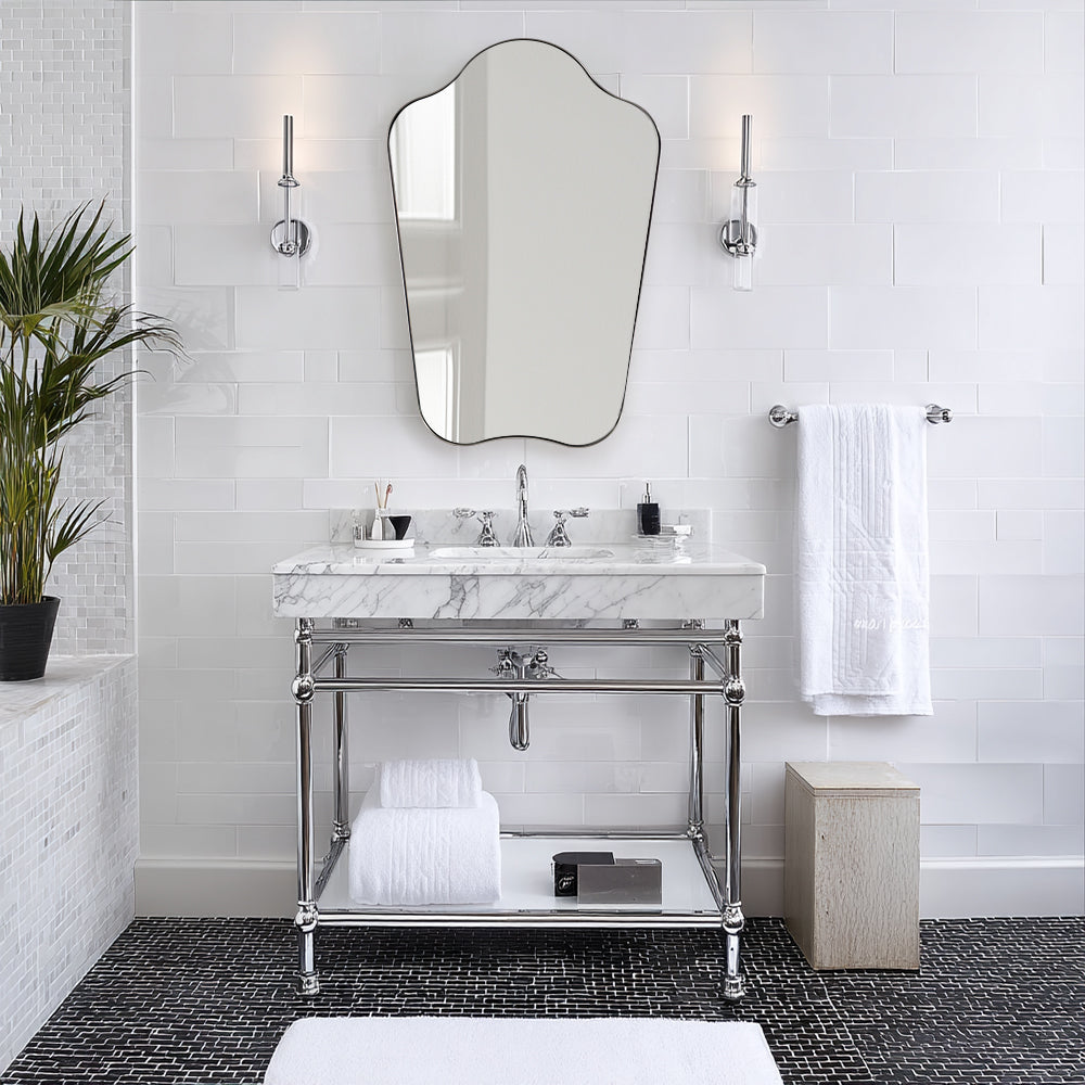 Contemporary Curved Top Arch Scalloped Bathroom Wall Mirror | Stainless Steel Frame