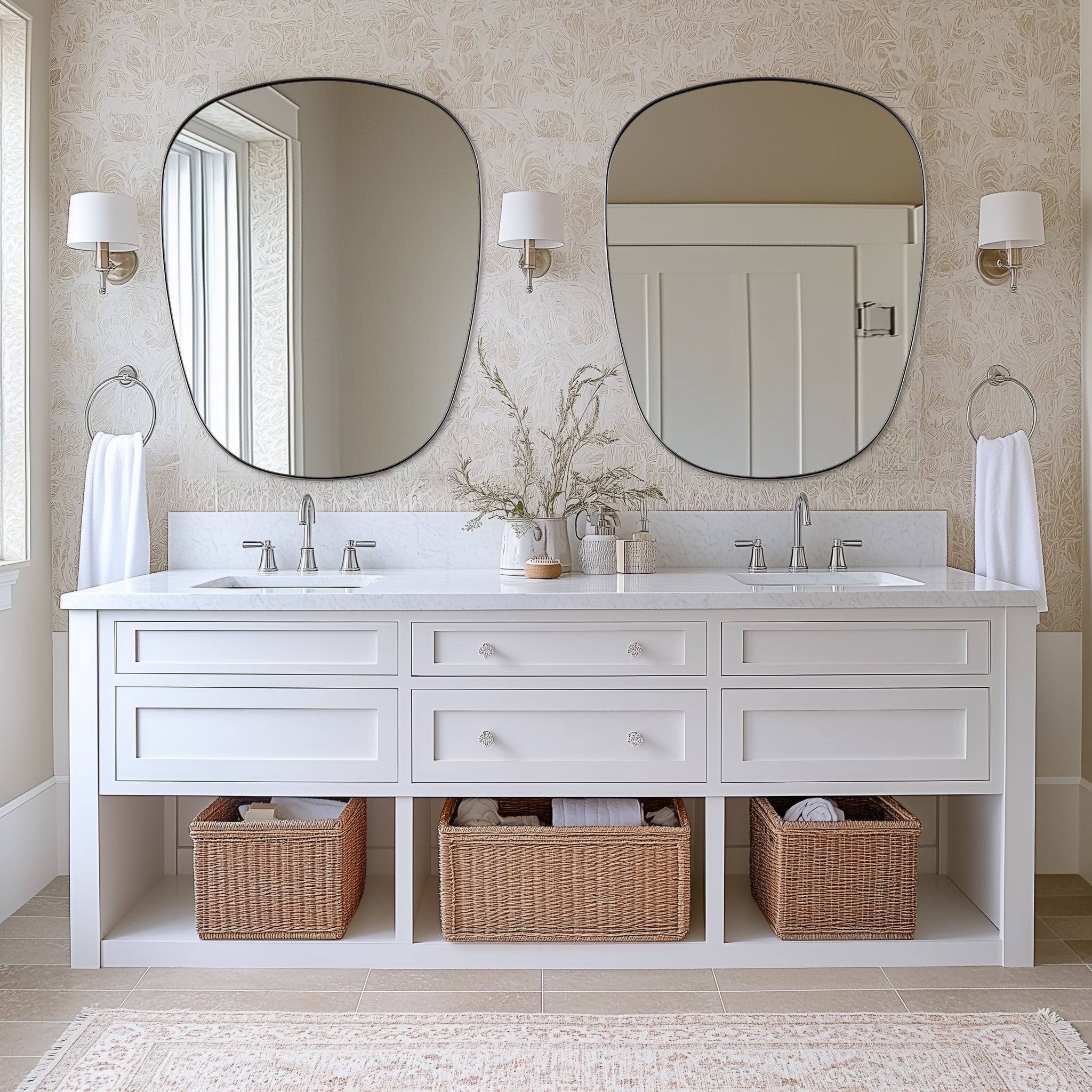 Contemporary Irregular Organic Bathroom Wall Mirror Asymmetric Decorative Mirror | Stainless Steel Frame