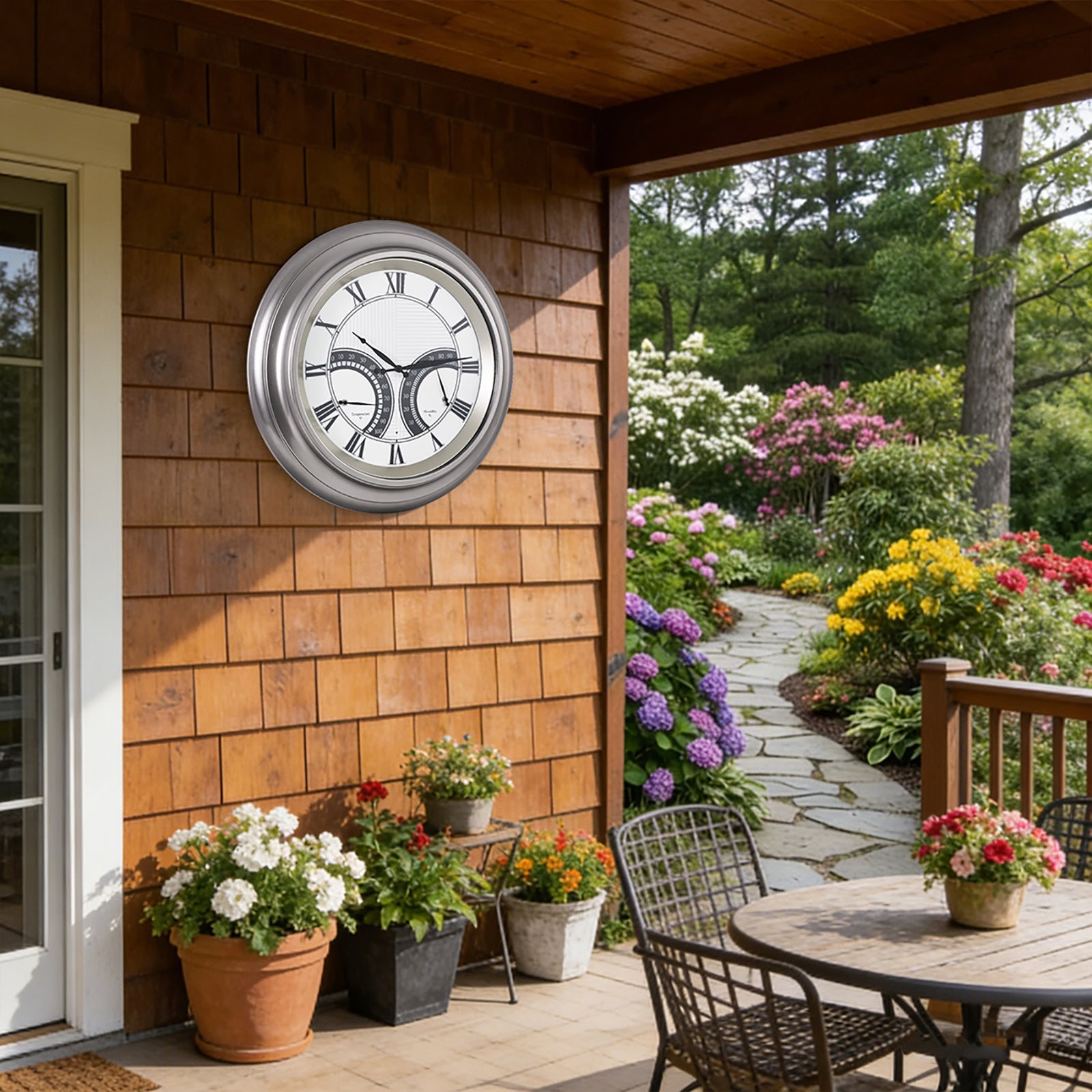 Contemporary 24 Inch Large Outdoor Wall Clock Waterproof Illuminated Clock,Stripe Dial