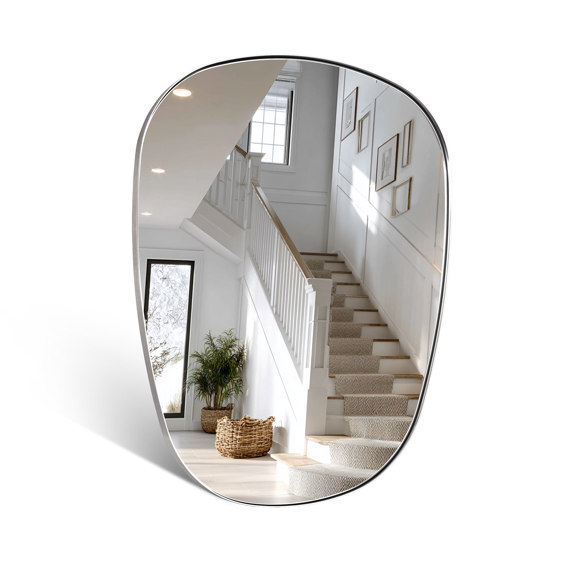 Contemporary Irregular Organic Bathroom Wall Mirror Asymmetric Decorative Mirror | Stainless Steel Frame