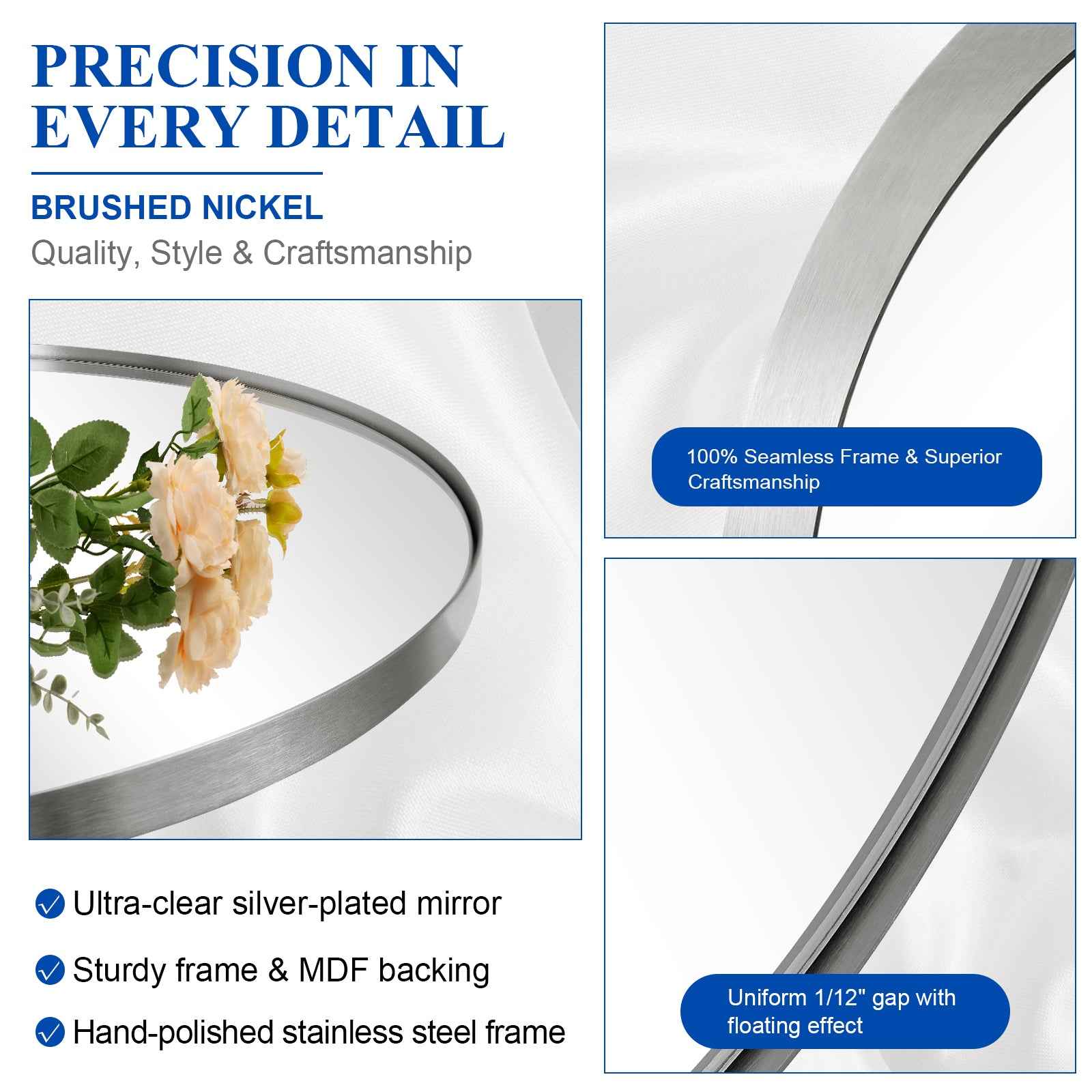 Contemporary Round Bathroom Mirrors Circle Wall Mirrors | Stainless Steel Frame