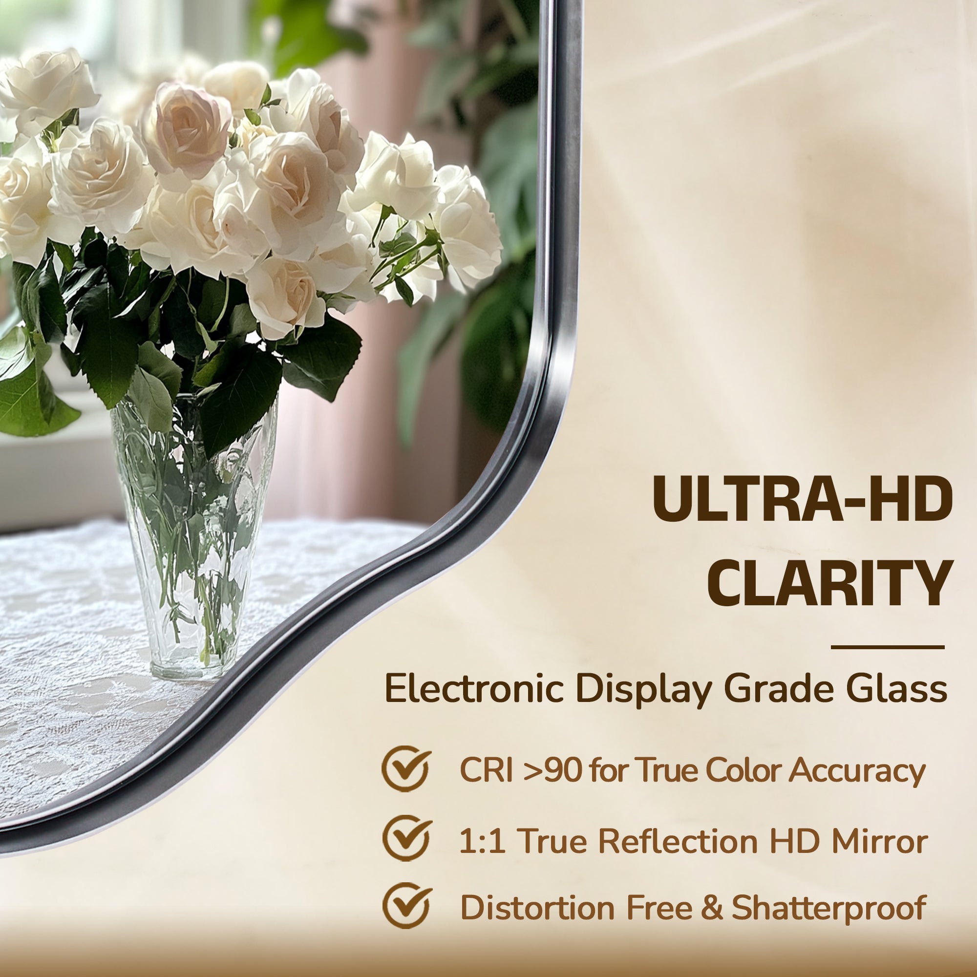 Contemporary Arch Top Curved Arched Bathroom Vanity Mirror | Stainless Steel Frame