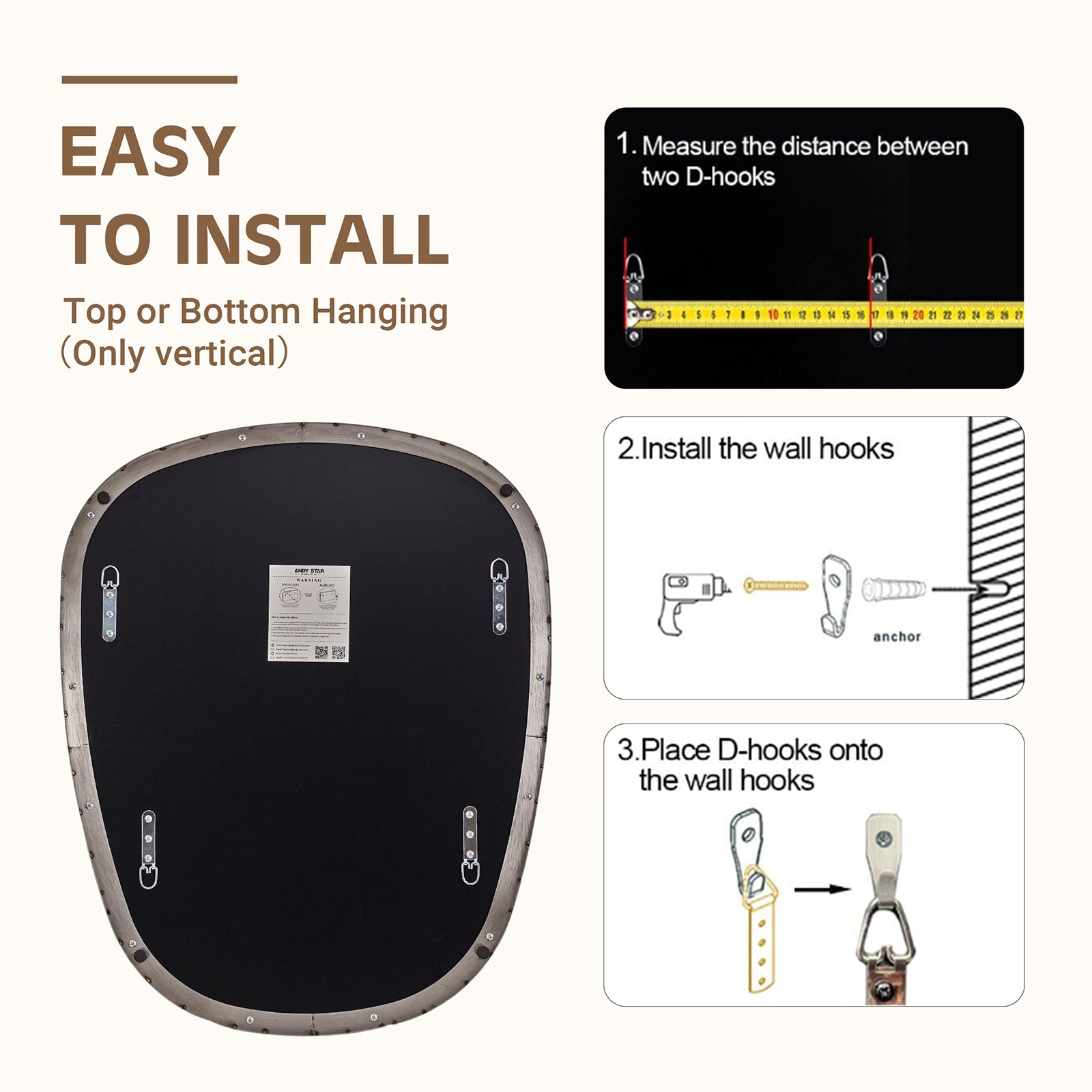 Contemporary Irregular Organic Bathroom Wall Mirror Asymmetric Decorative Mirror | Stainless Steel Frame