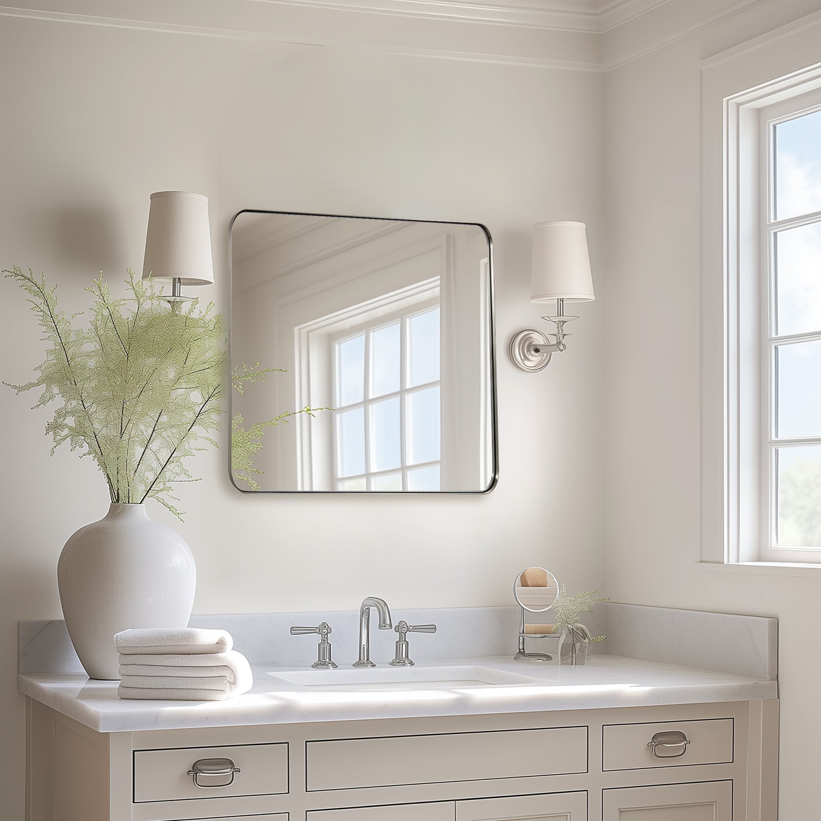ANDY STAR Square Bathroom Mirror, Wall Decor Circle Mirror with Stainless Steel Frame