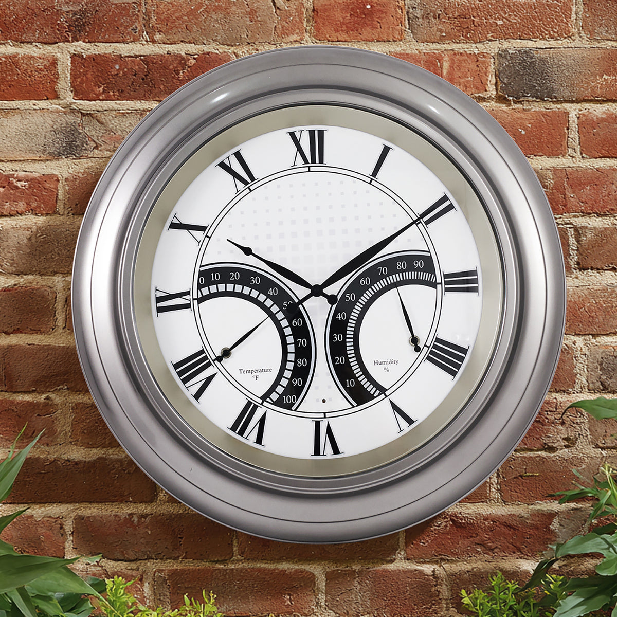 24 Inch Outdoor Wall Clock Large Waterproof Illuminated Clock with Thermometer,Square Grid Dial