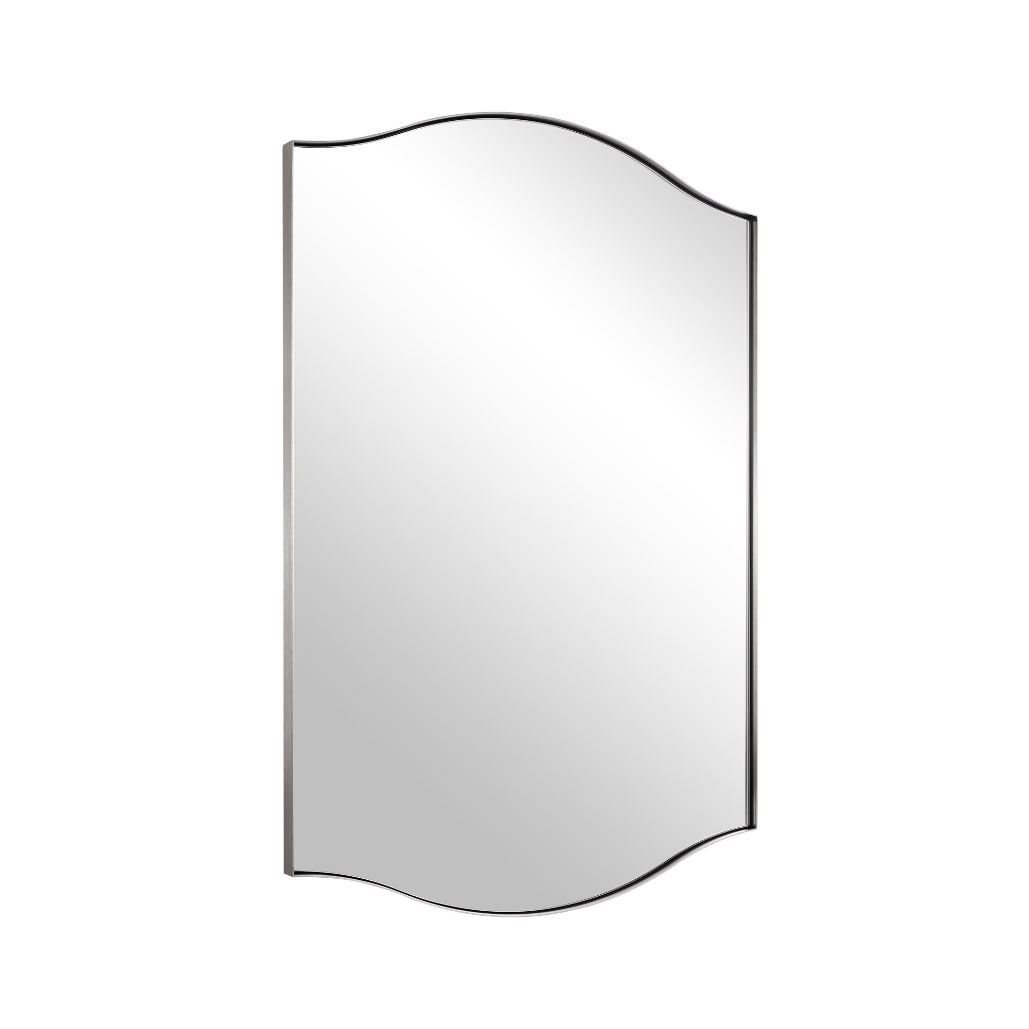 Dual Curve Arch Rectangular Scalloped Bathroom Wall Mirror |Stainless Steel Framed