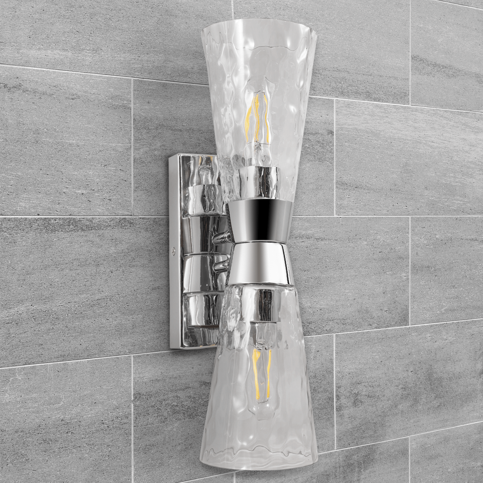 Artistic Double Sconce Flared Hammer Glass Shade Bathroom Light Fixtures