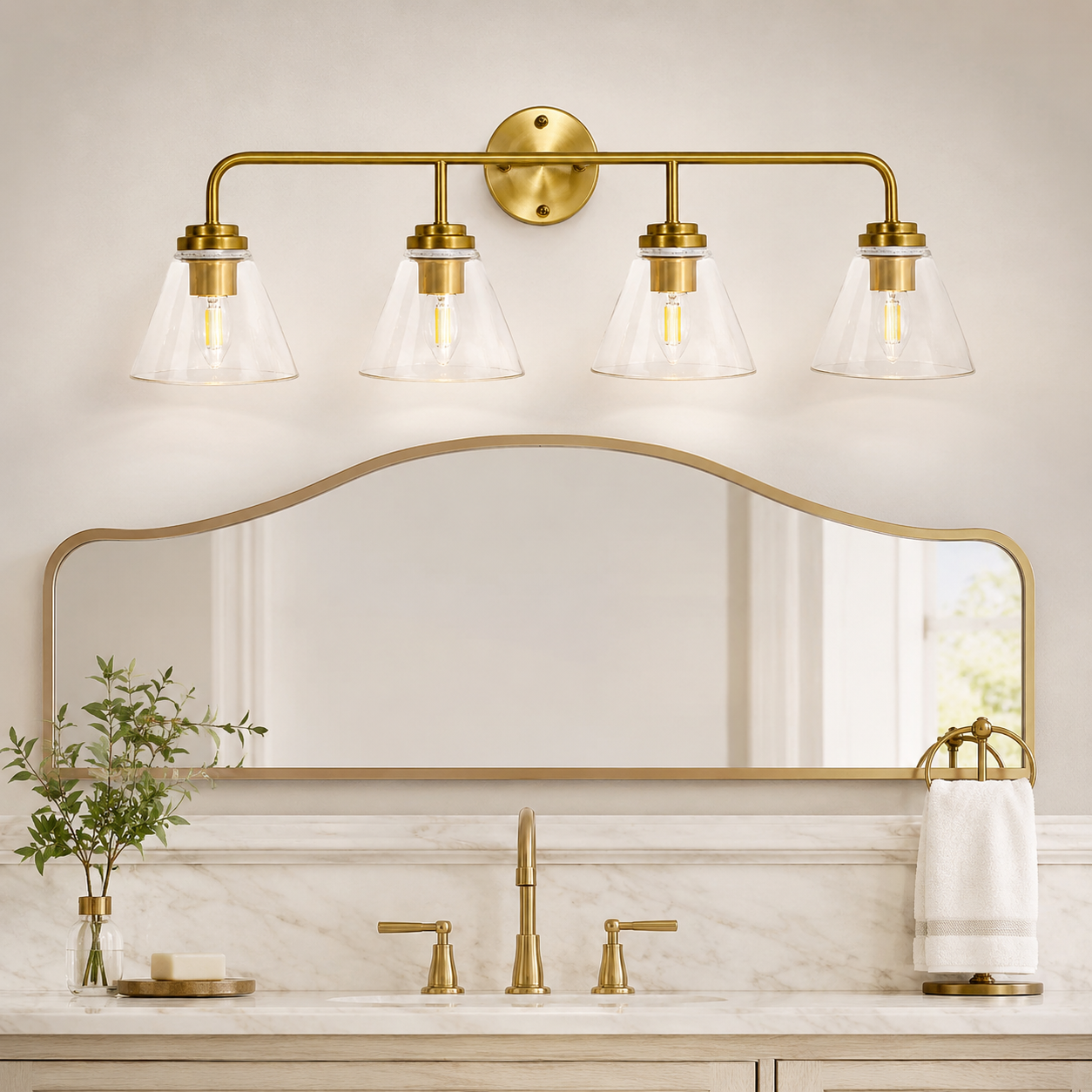 Modern Cone Clear Glass Shade Bathroom Wall Sconces