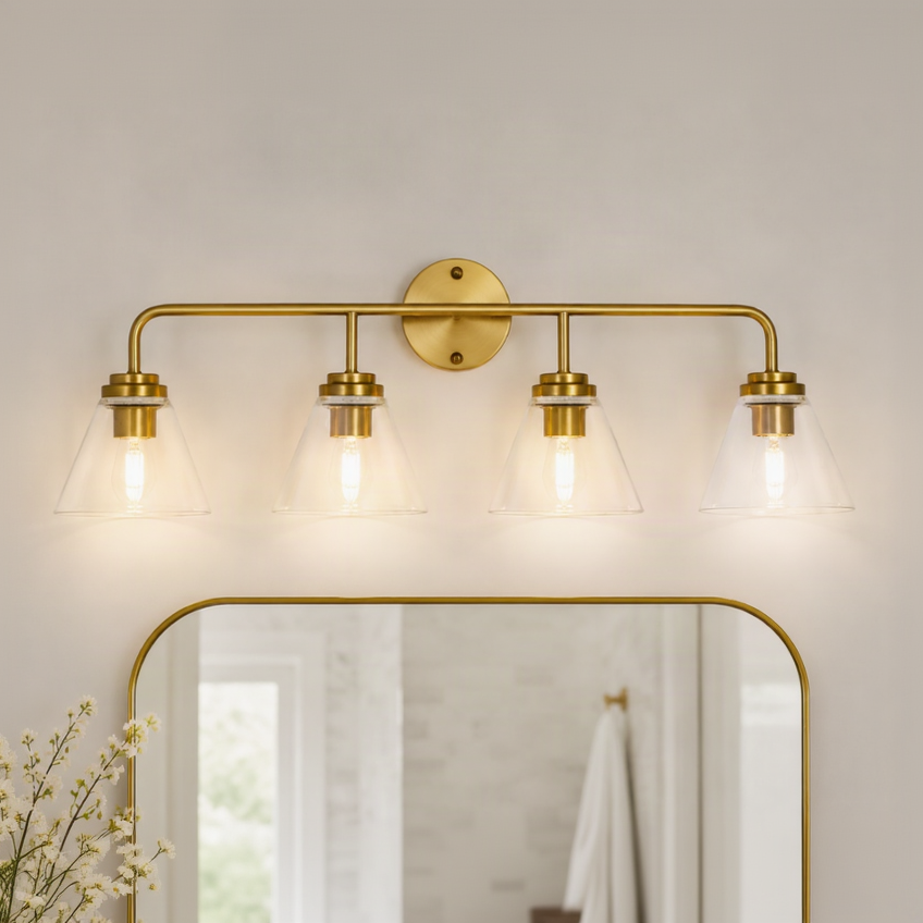 Modern Cone Clear Glass Shade Bathroom Wall Sconces