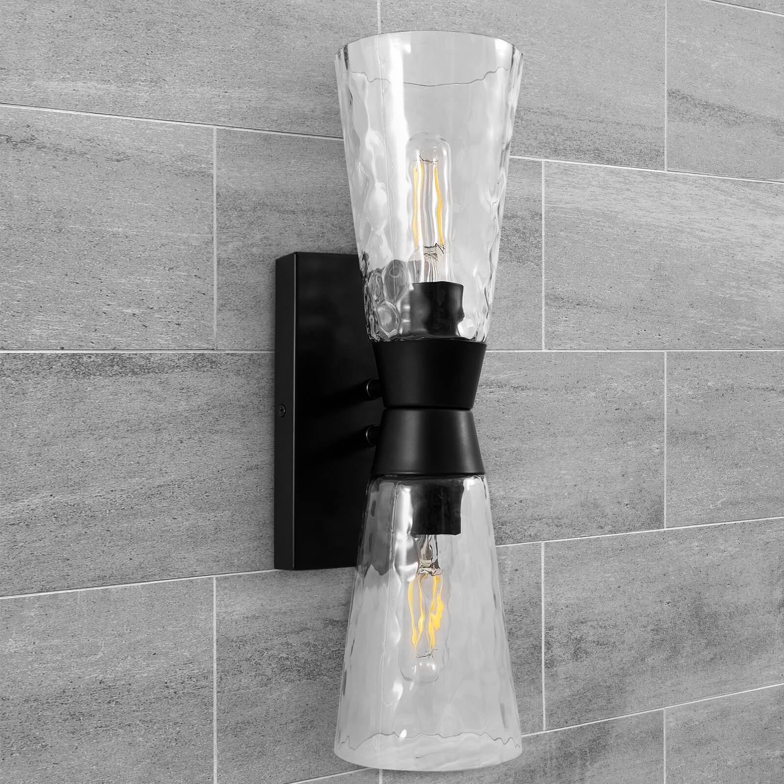 Artistic Double Sconce Flared Hammer Glass Shade Bathroom Light Fixtures