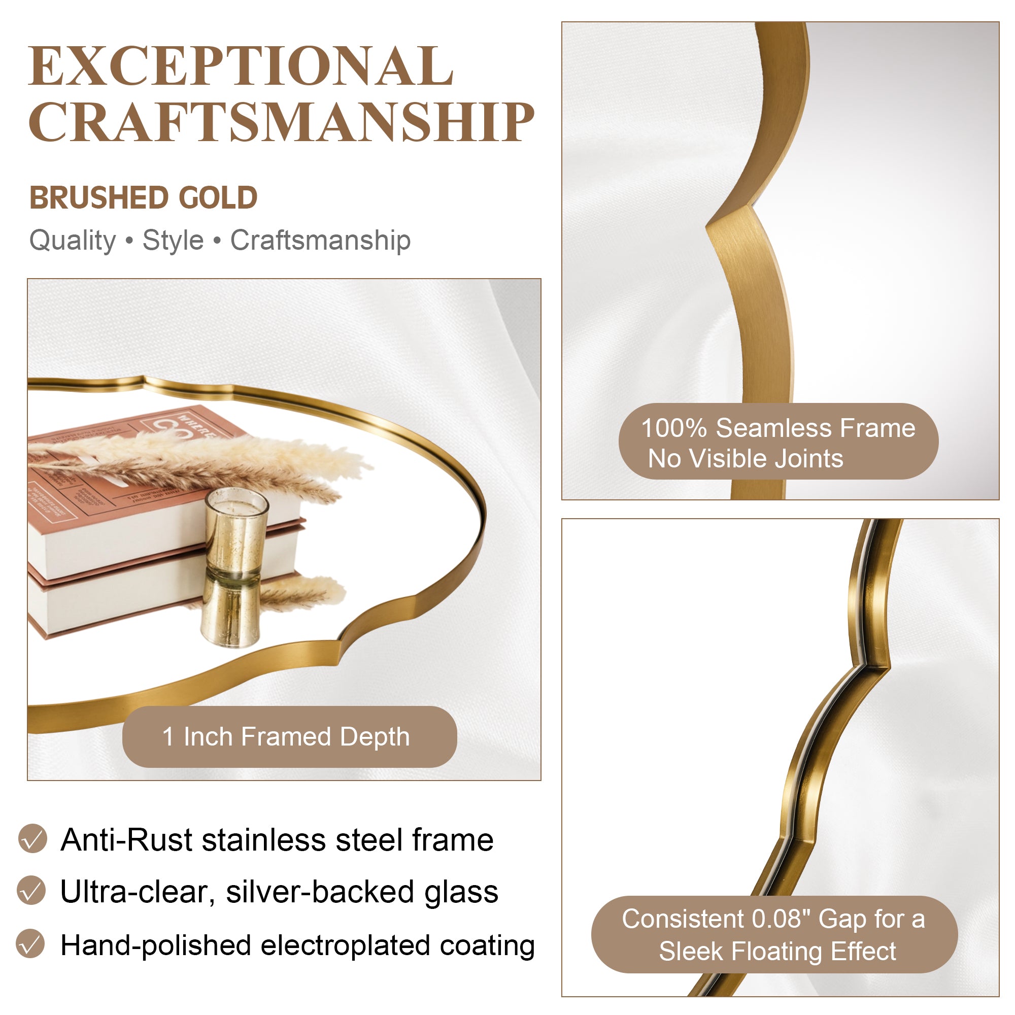 Contemporary Oval Scalloped Wall Mirror Irregular Bathroom Vanity Mirror| Stainless Steel Frame