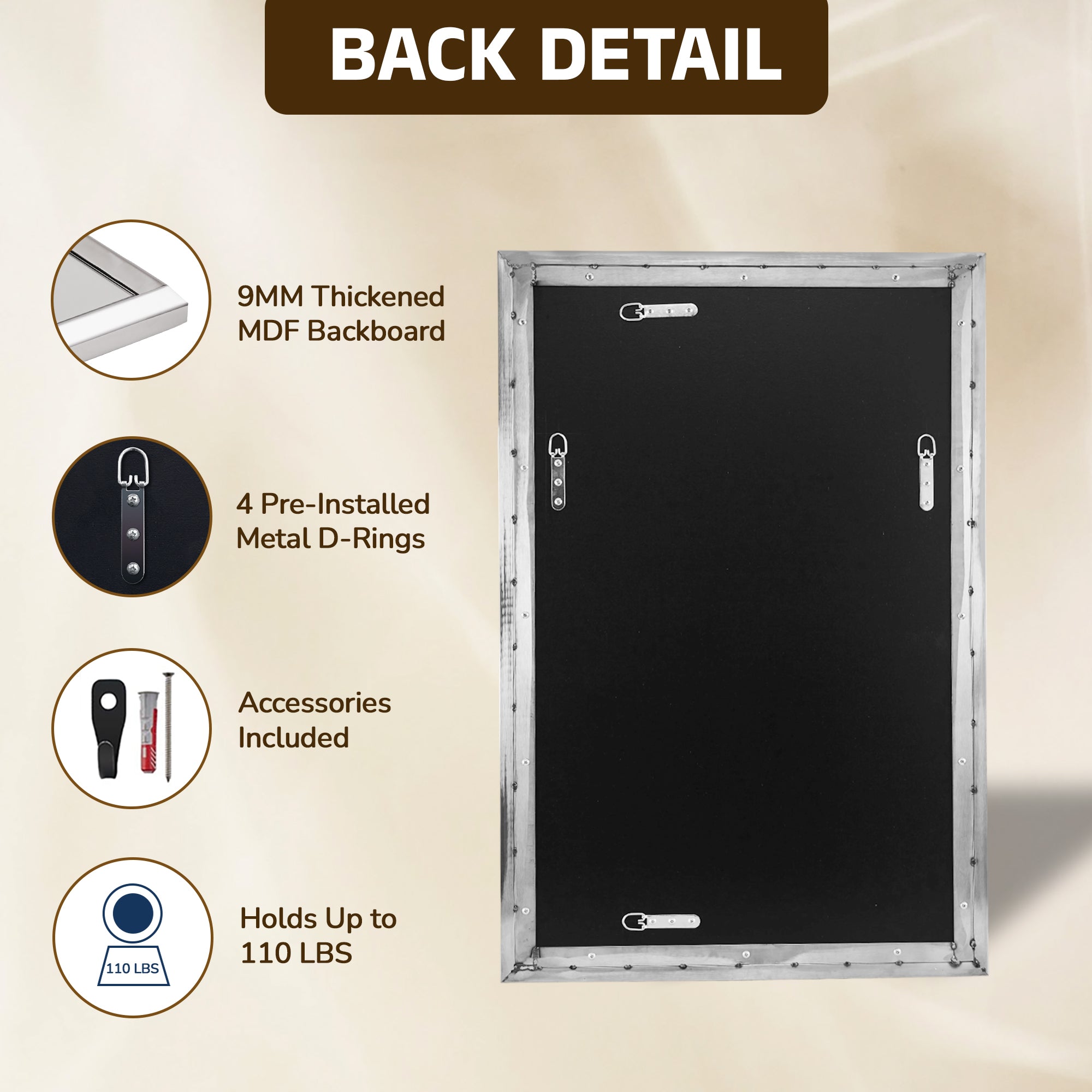 Luxury Beveled Stainless Steel Framed Rectangular Bathroom Vanity Mirror