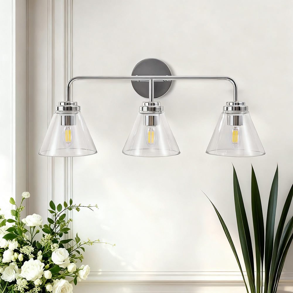 Modern Cone Clear Glass Shade Bathroom Wall Sconces