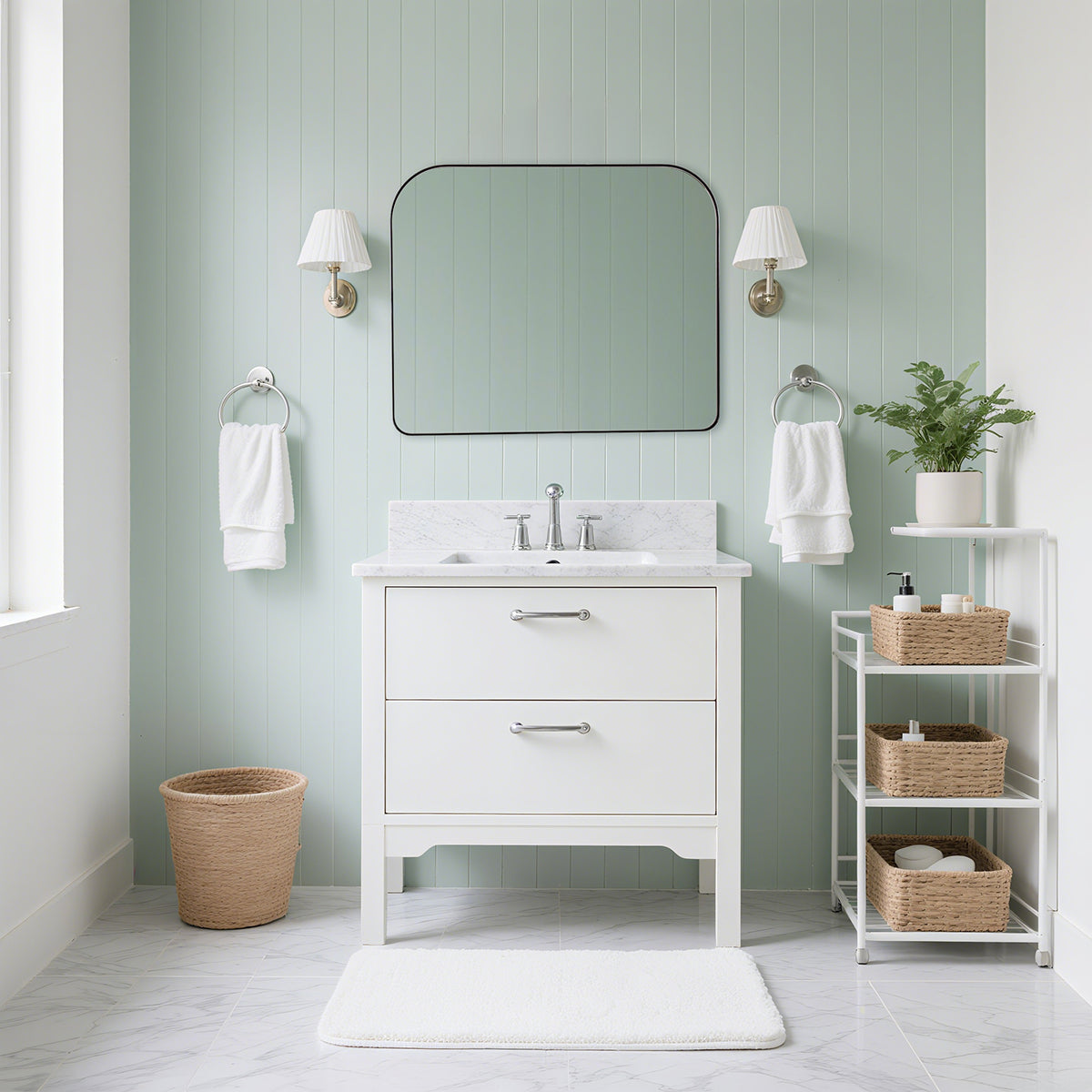 Modern Mantel Wide Arch Rectangle Bathroom Vanity Mirror | Stainless Steel Frame